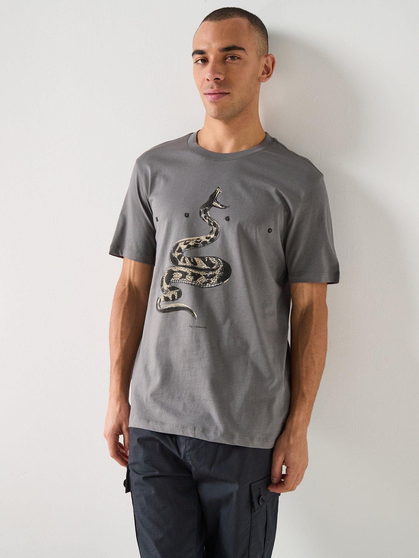 HUGO Discorb Snake Print T-Shirt, Dark Grey, Size Xl, Men