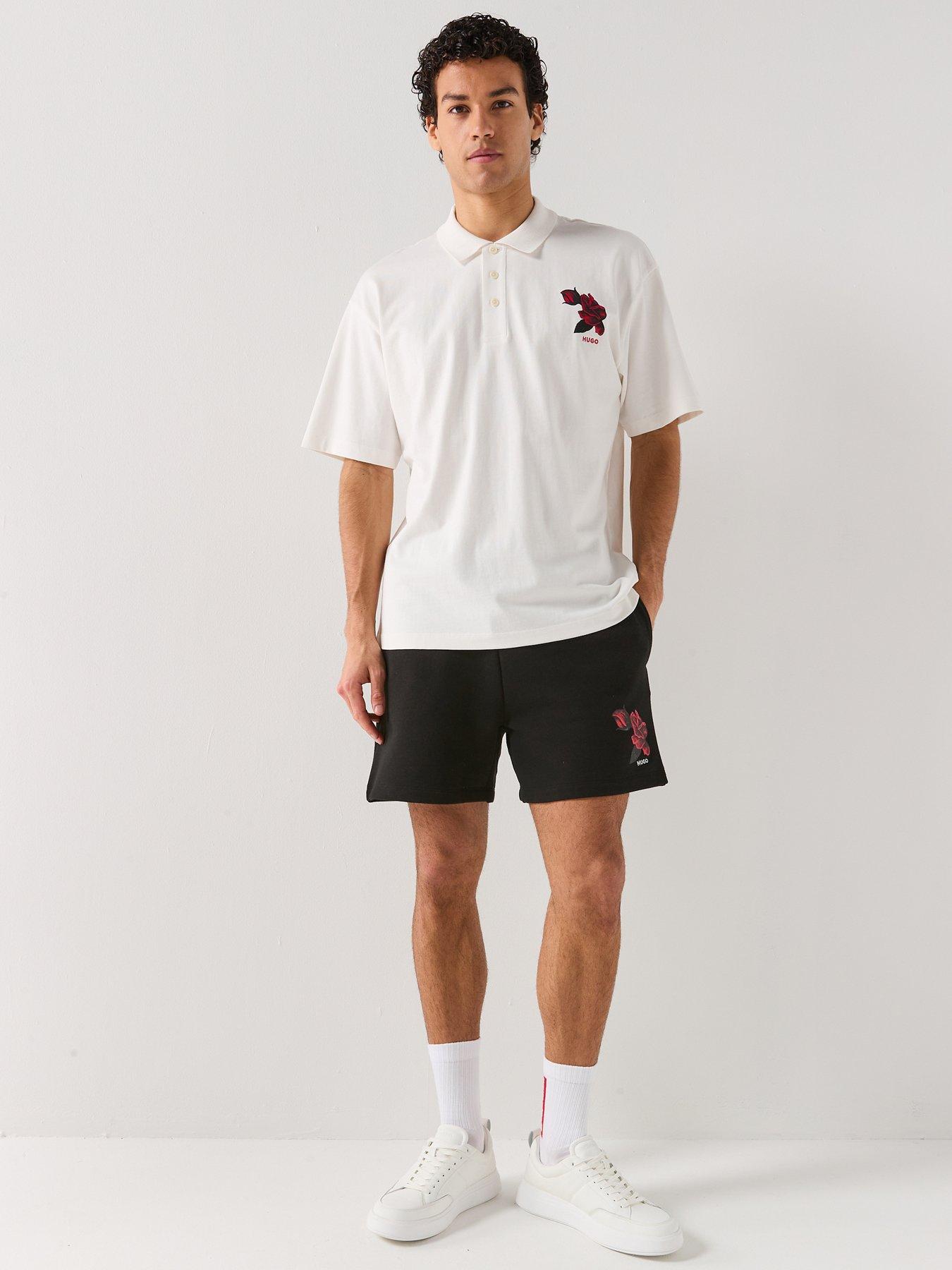 Image 3 of 4 of HUGO Dardigo Oversize Fit Rose Print Polo Shirt - Natural