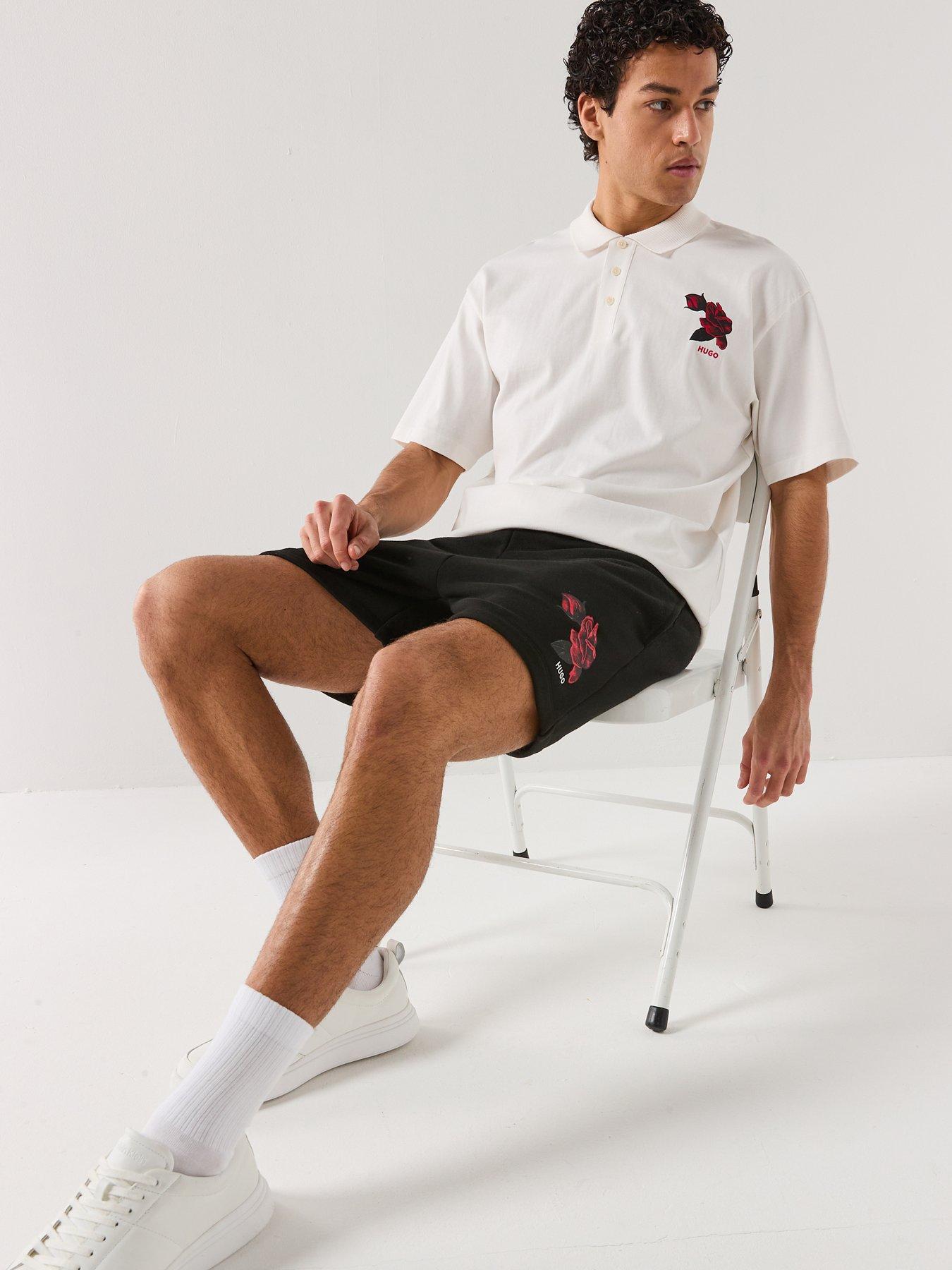 Image 4 of 4 of HUGO Dardigo Oversize Fit Rose Print Polo Shirt - Natural
