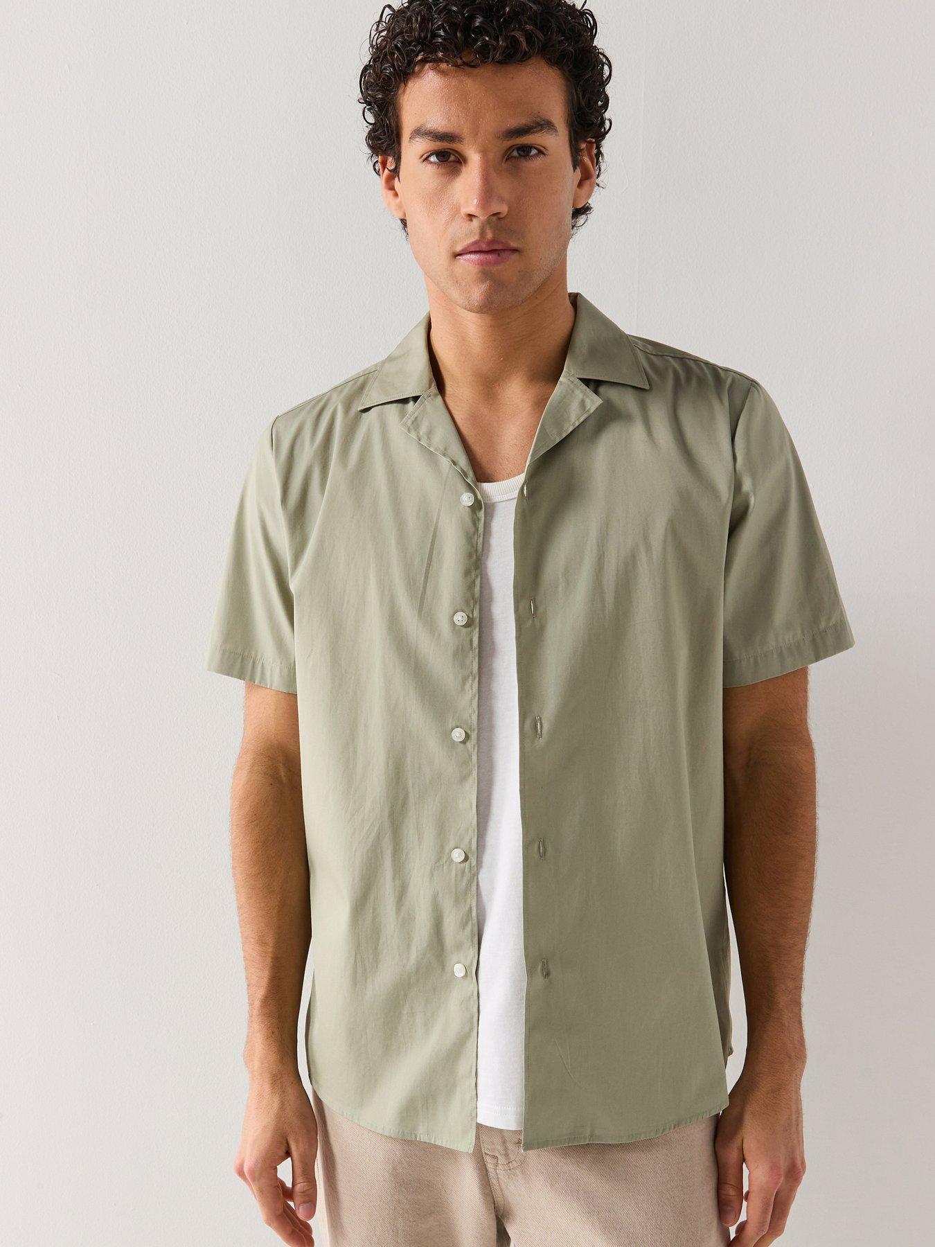 HUGO Ellino Relaxed Fit Revere Collar Short Sleeve Shirt, Light Green, Size M, Men