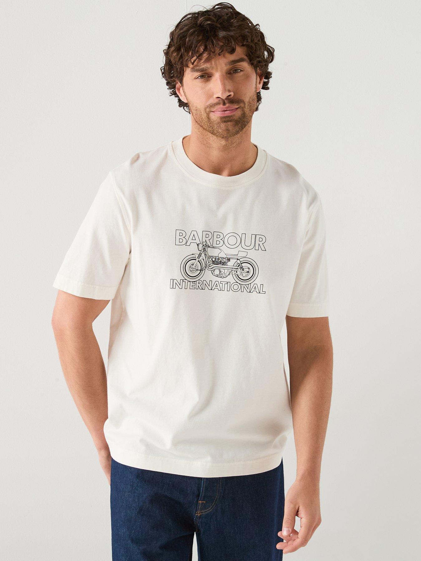 Barbour International Cowl Motorbike Graphic Relaxed T-Shirt, White, Size S, Men