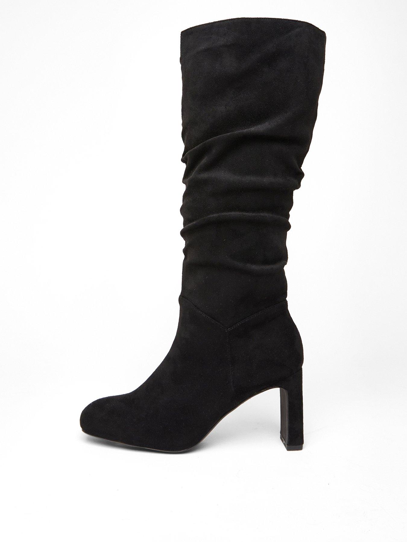 Quiz Black Faux Suede Heeled Boot