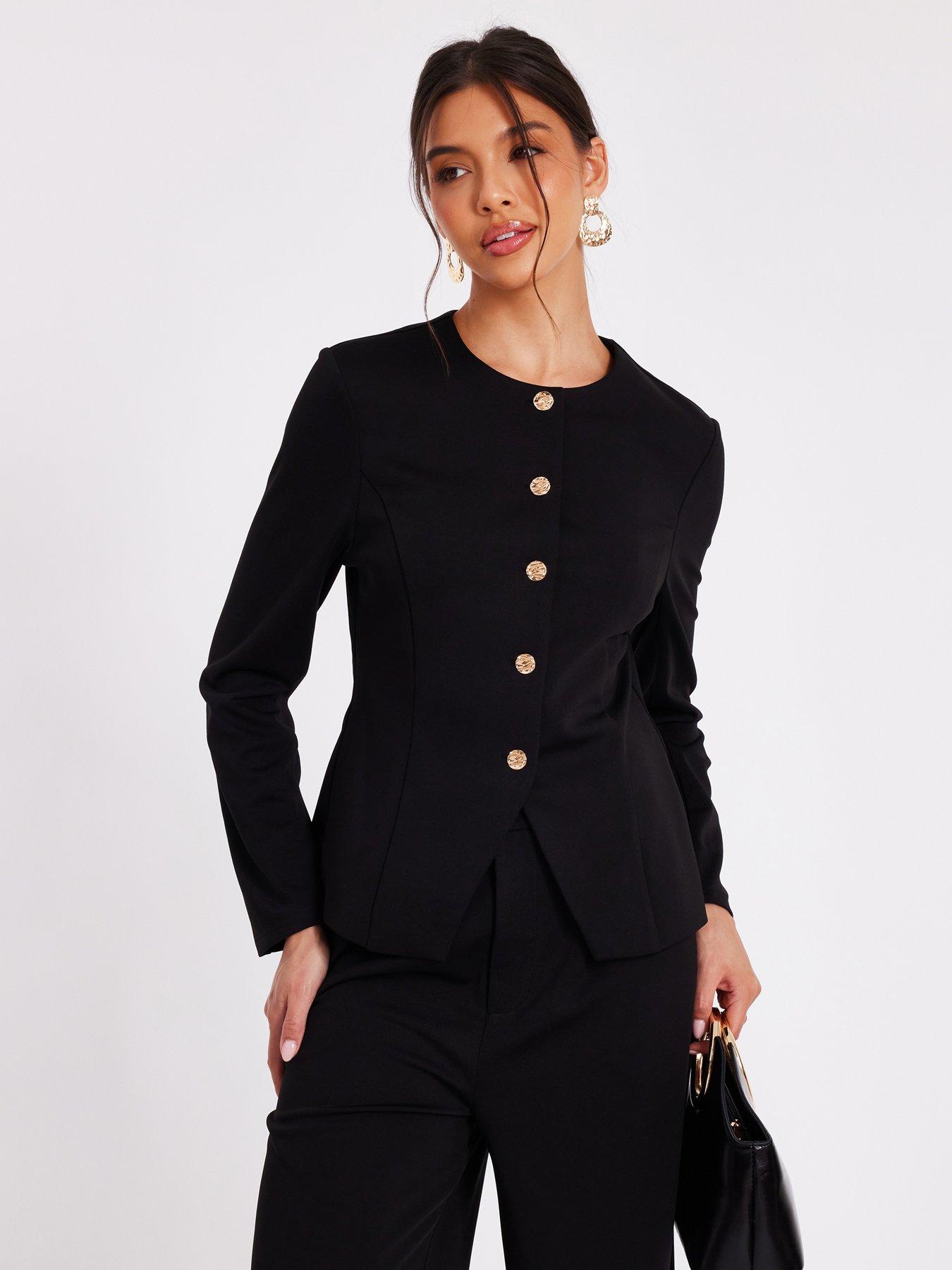 Image 1 of 6 of Quiz Black Button Front Jacket