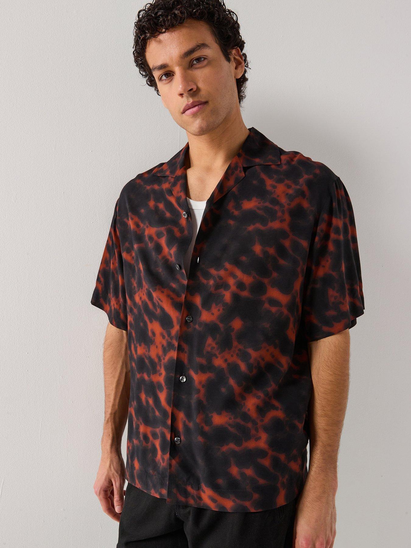HUGO Espino Oversize Fit Tortoiseshell Print Short Sleeve Shirt - Black