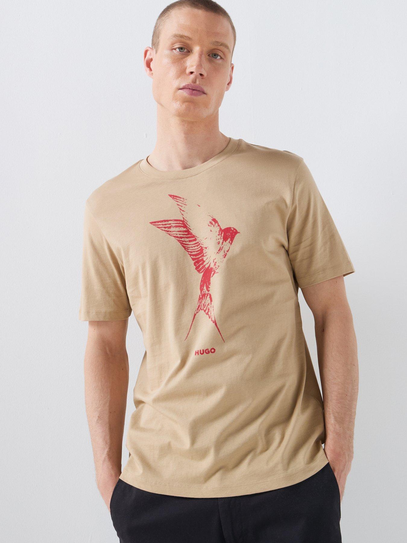 Image 1 of 5 of HUGO Duhorse Bird Print Regular Fit T-Shirt - Beige
