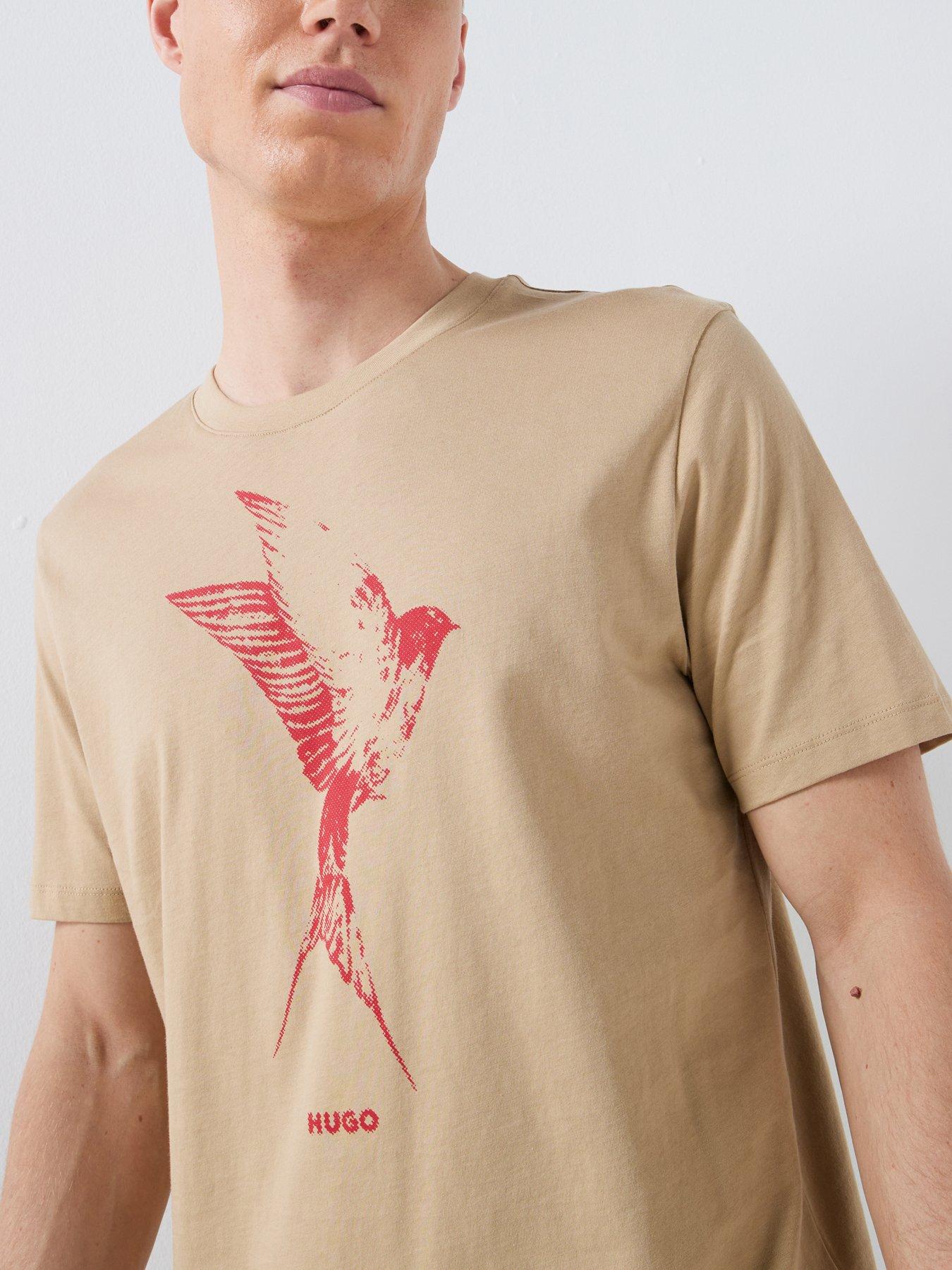 Image 4 of 5 of HUGO Duhorse Bird Print Regular Fit T-Shirt - Beige