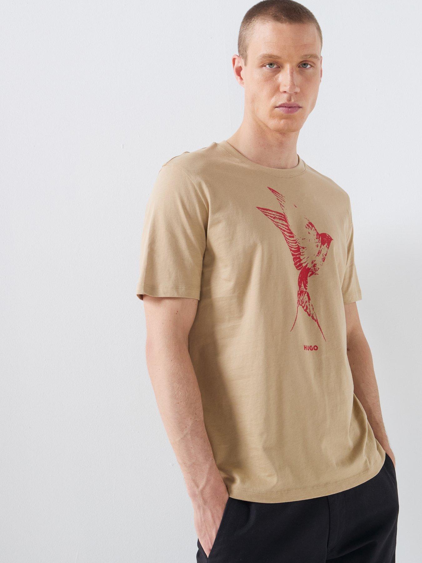 Image 5 of 5 of HUGO Duhorse Bird Print Regular Fit T-Shirt - Beige