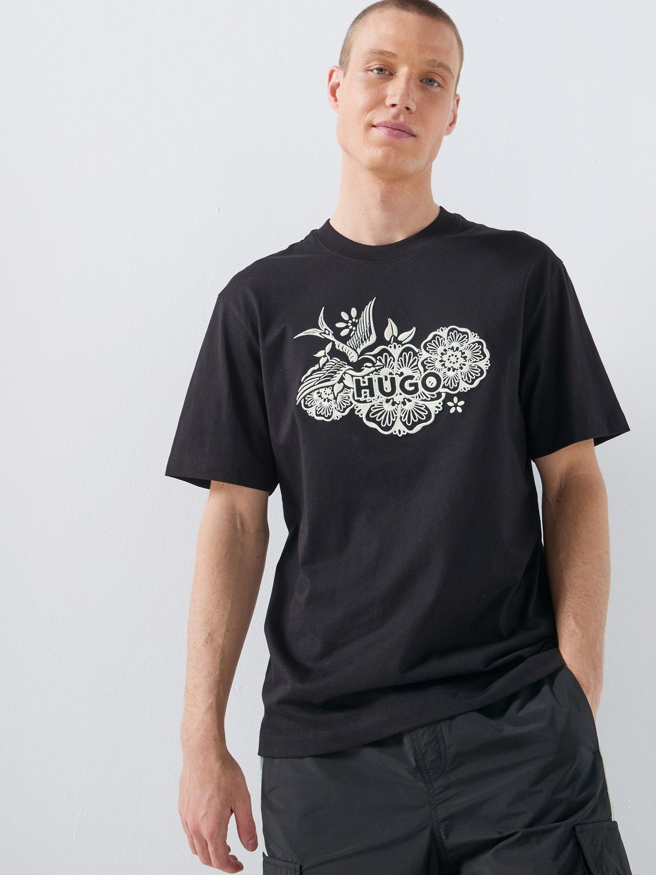 Image 1 of 4 of HUGO Dangen Embroidered Logo Relaxed Fit T-Shirt - Black