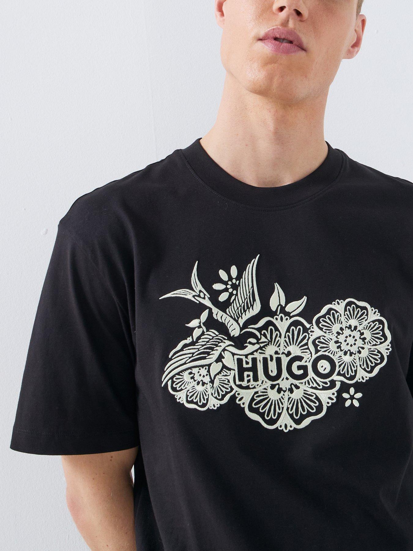 Image 4 of 4 of HUGO Dangen Embroidered Logo Relaxed Fit T-Shirt - Black