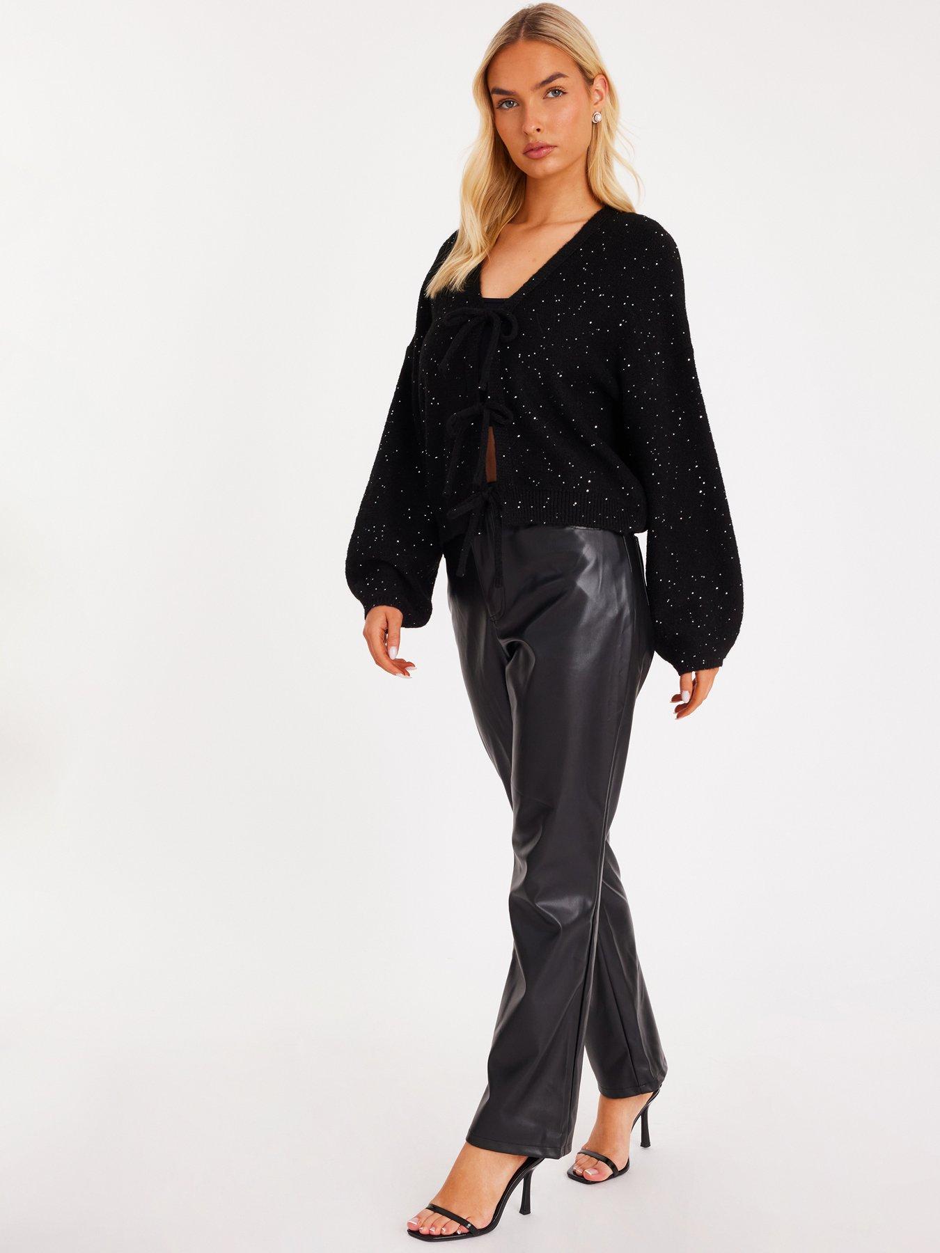Quiz Black Sequin Tie Front Cardigan | Very