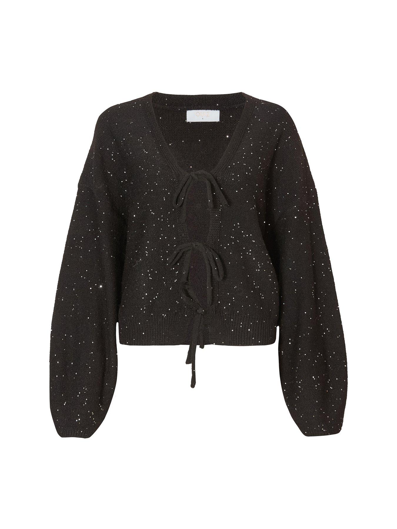 Quiz Black Sequin Tie Front Cardigan | Very