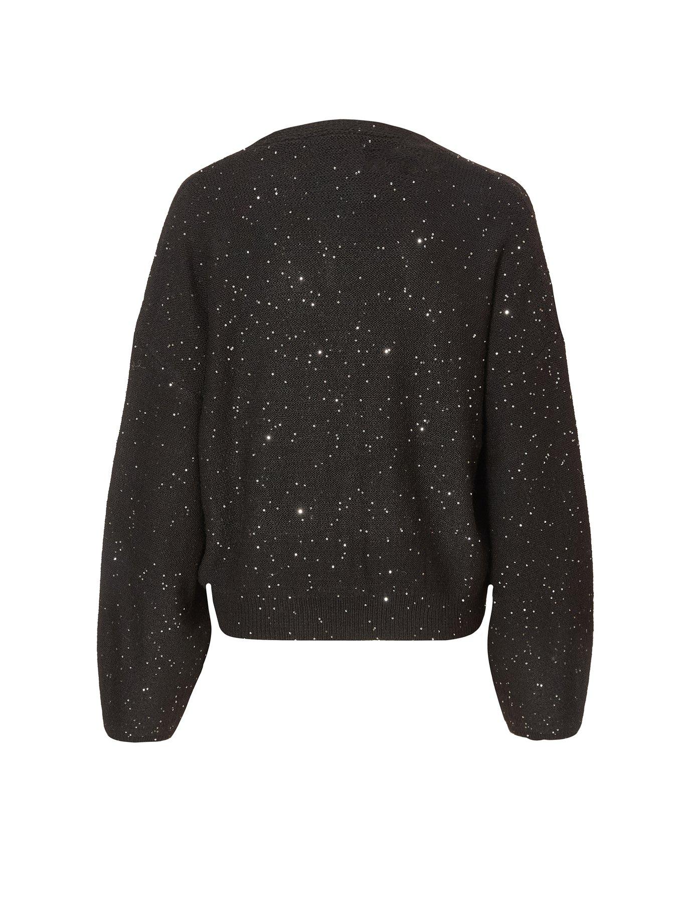 Quiz Black Sequin Tie Front Cardigan | Very