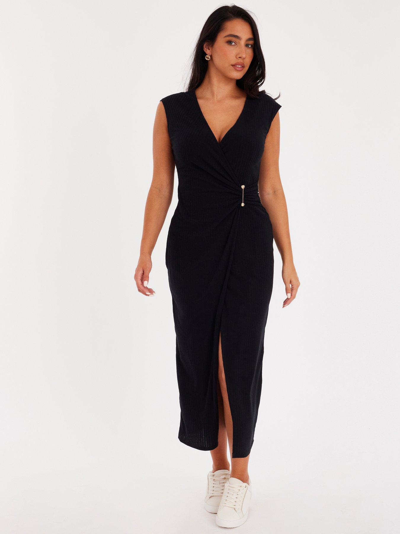 Quiz Black Cap Sleeve Midaxi Dress