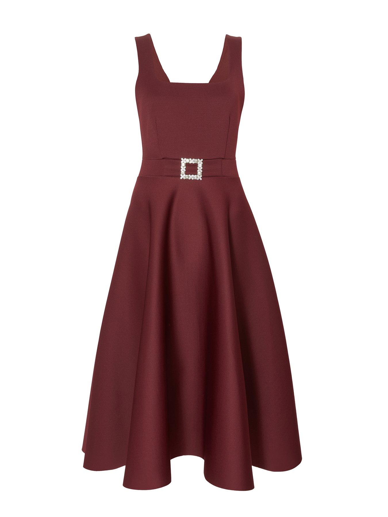 burgundy skater dress uk Kaiia exclusive compact knit flared sleeve mini skater dress in burgundy