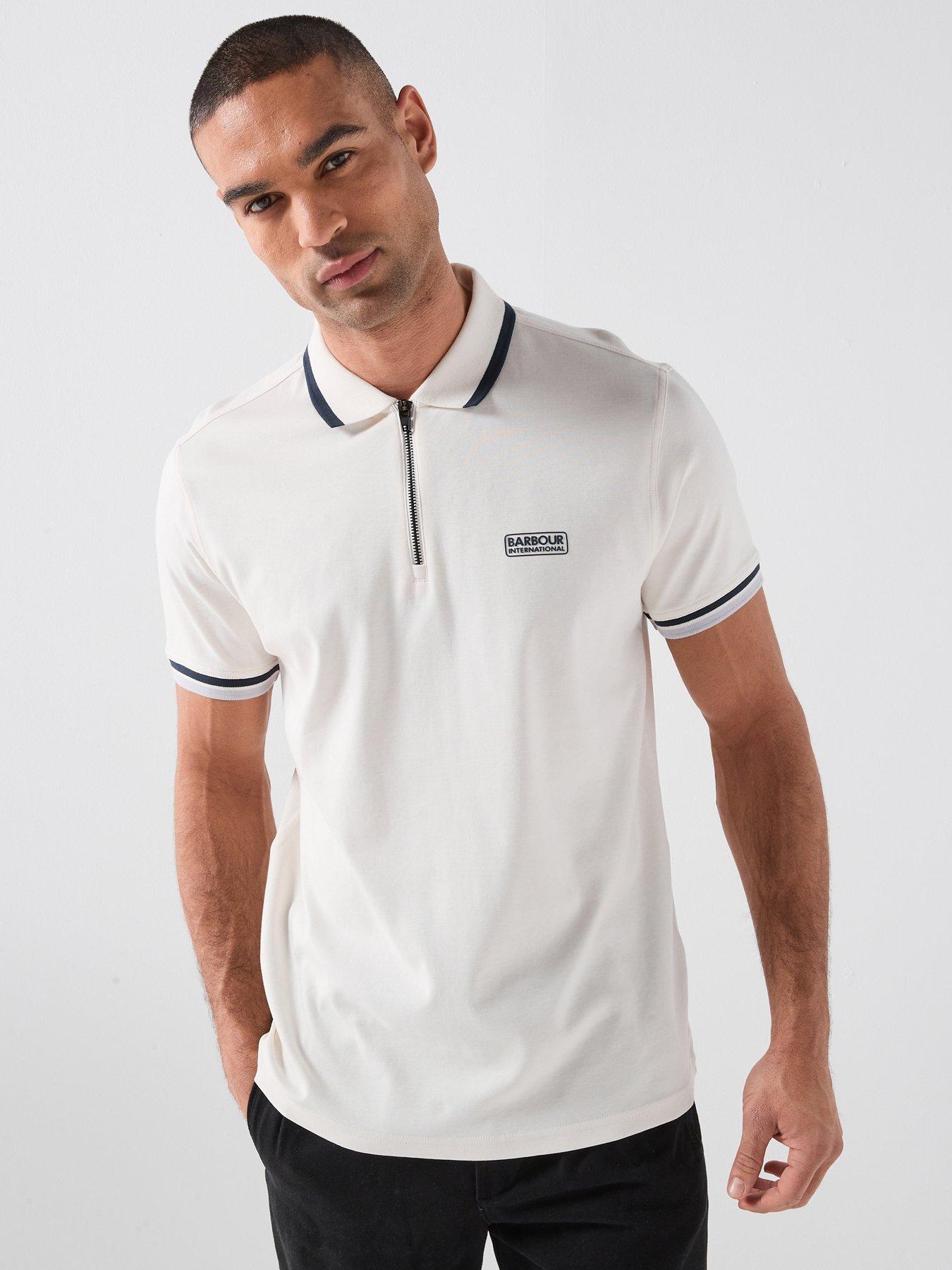 Image 1 of 4 of Barbour International Panter Interlock Zipped Polo Shirt - White