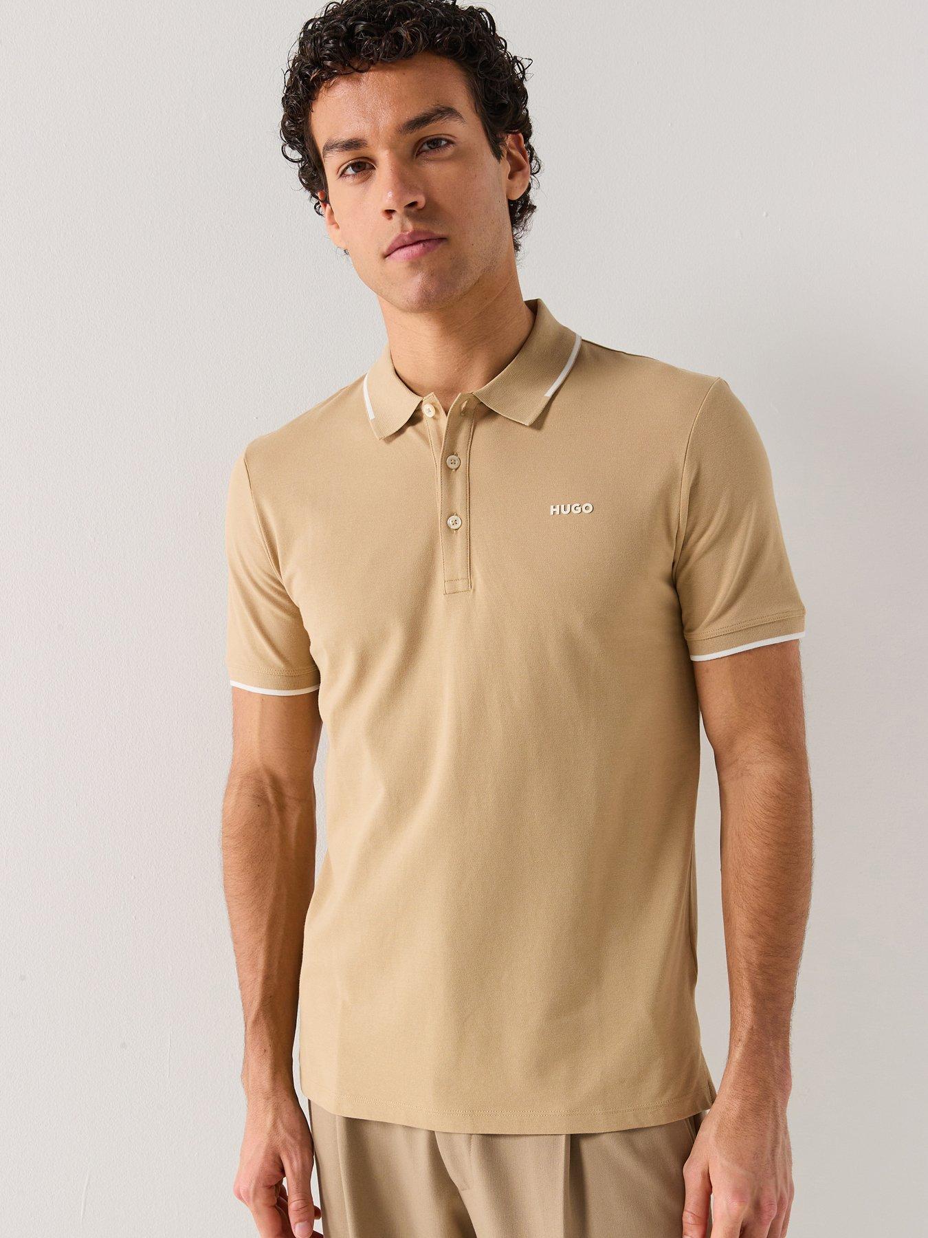 HUGO Dinoso222 Slim Fit Left Chest Logo Tipping Polo Shirt - Beige