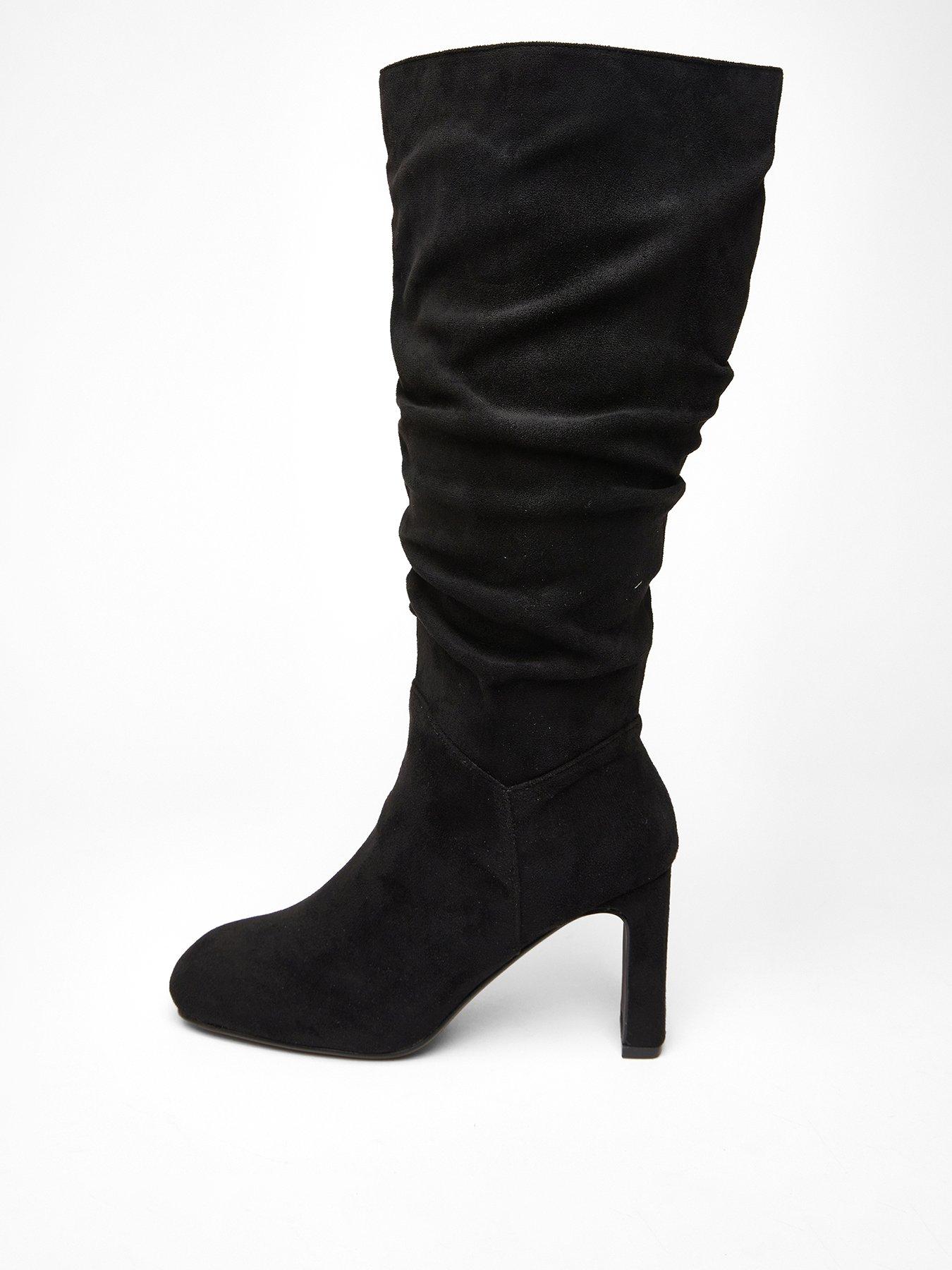 Quiz Wide Fit Black Faux Suede Heeled Boot