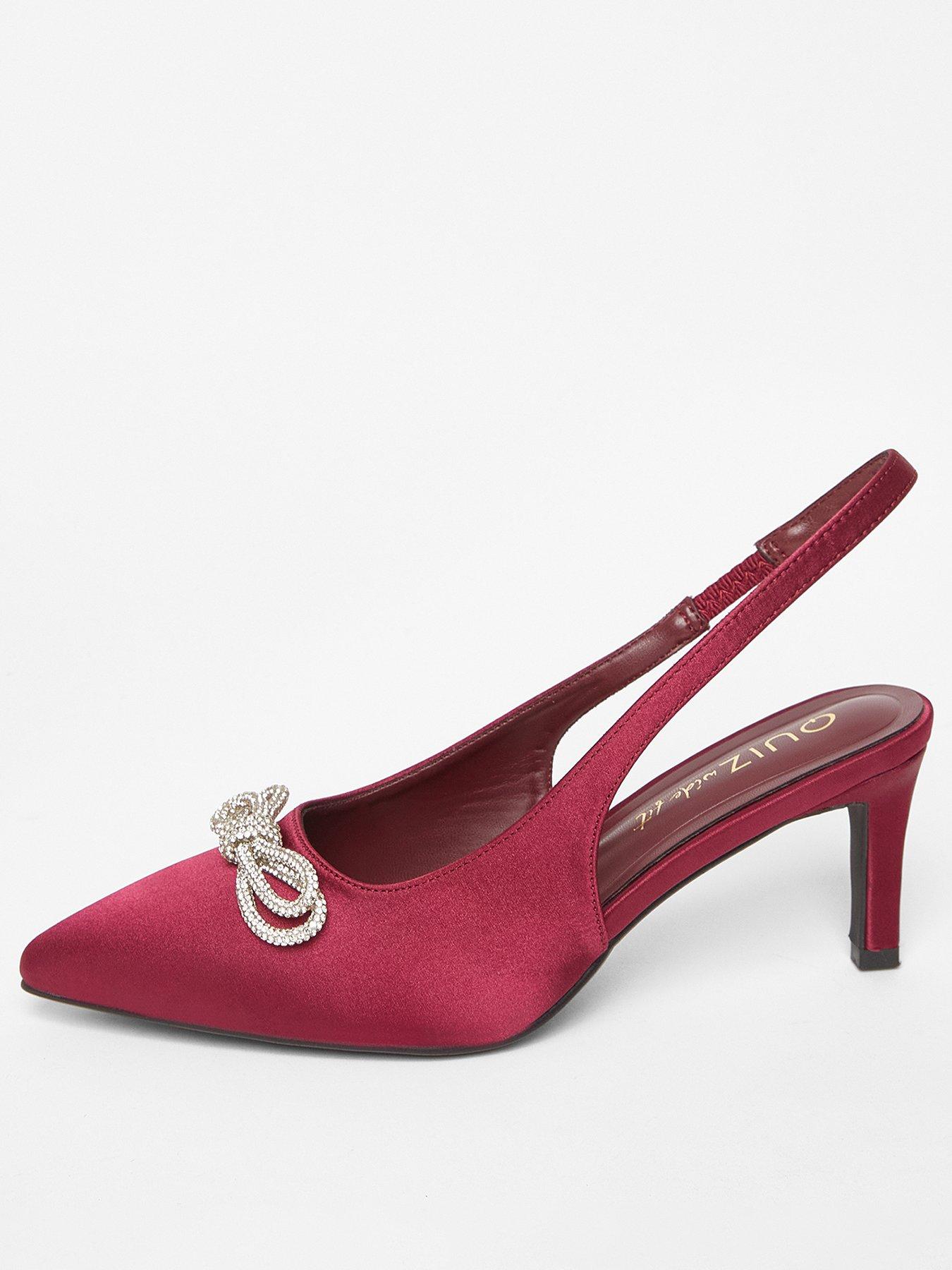 Quiz Wide Fit Burgundy Diamante Bow Court Heels
