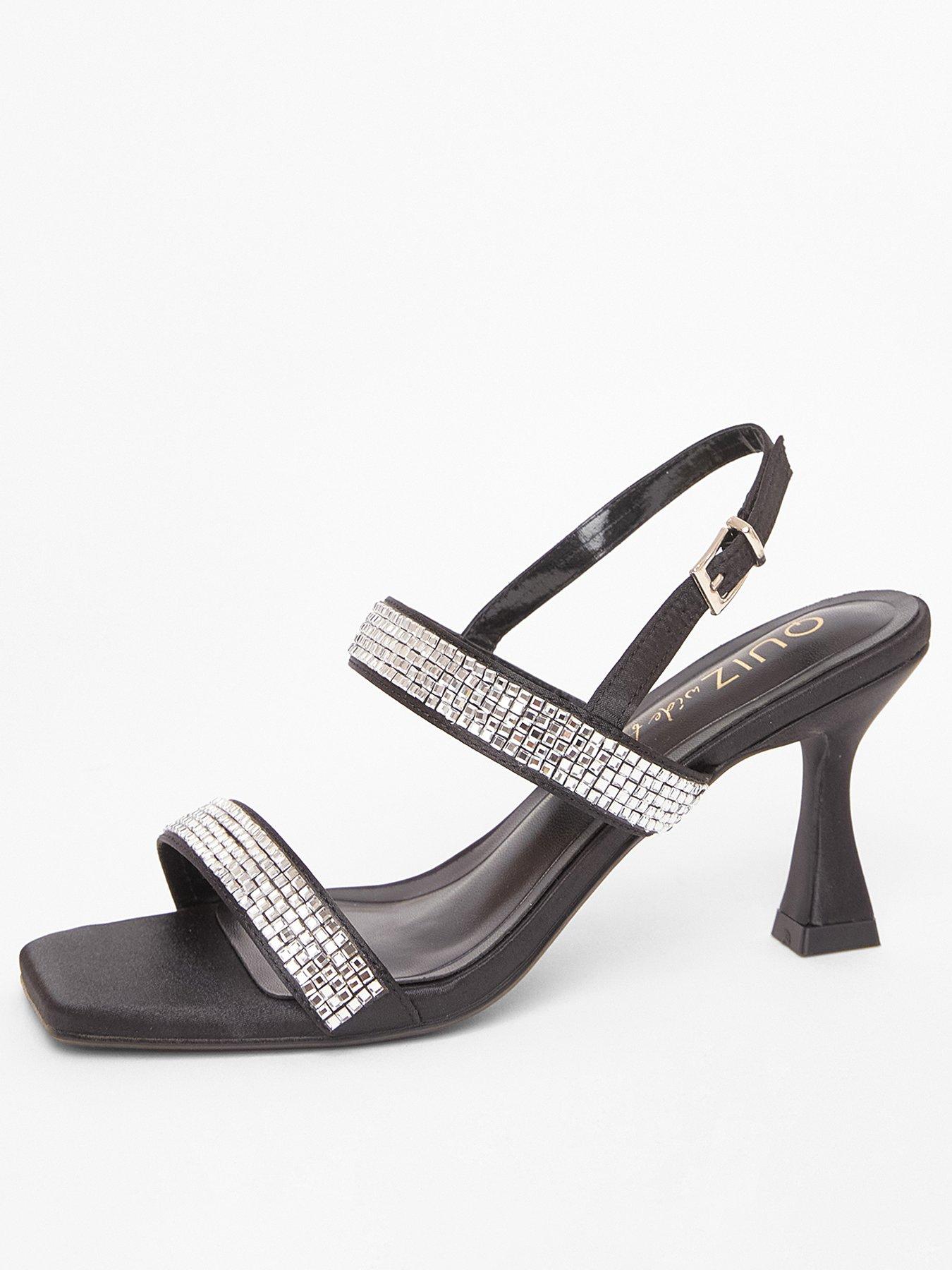 Quiz Wide Fit Black Diamante Heels