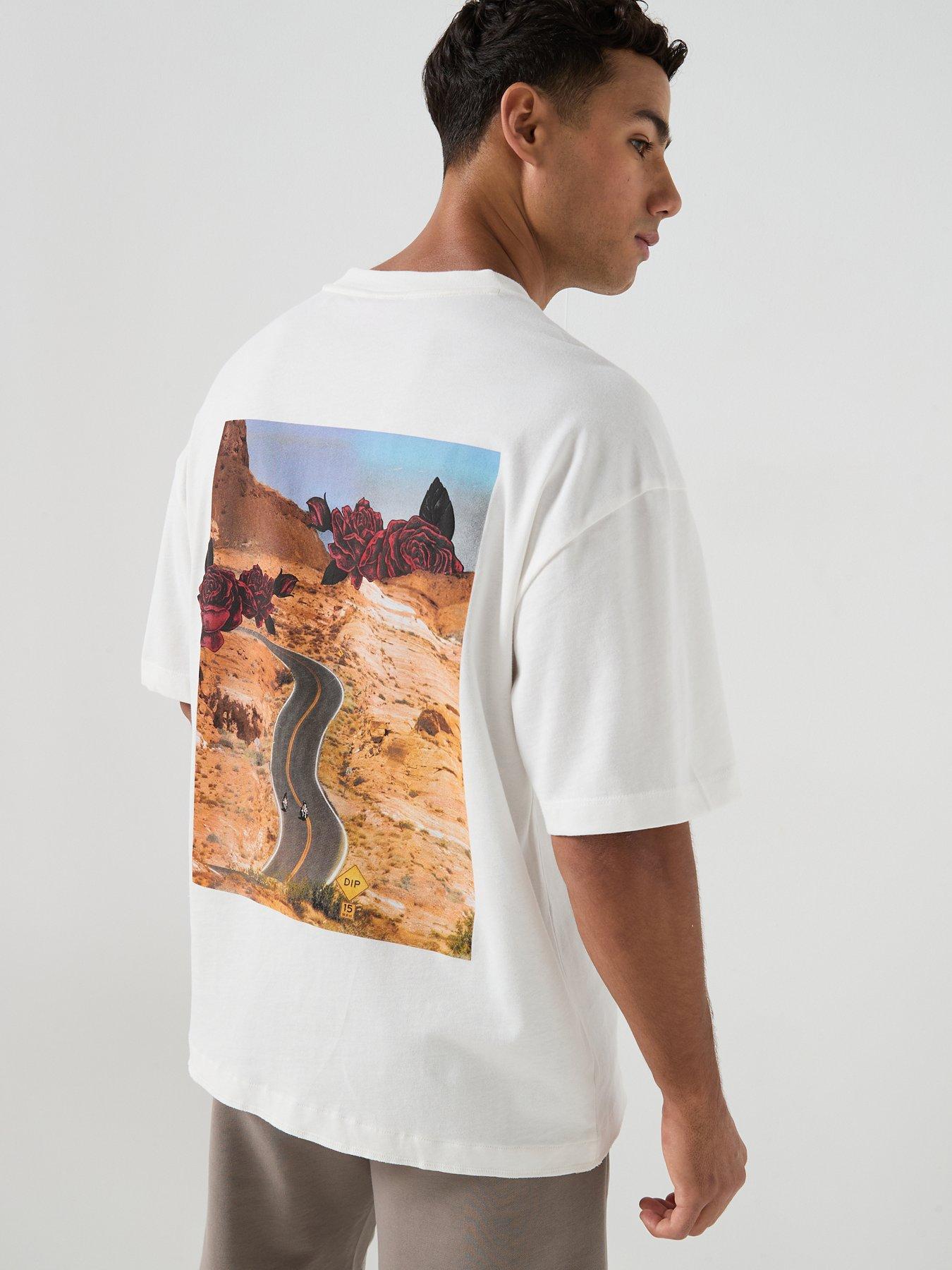 Image 1 of 5 of HUGO Domans Rose Print Oversize Fit T-Shirt - Natural