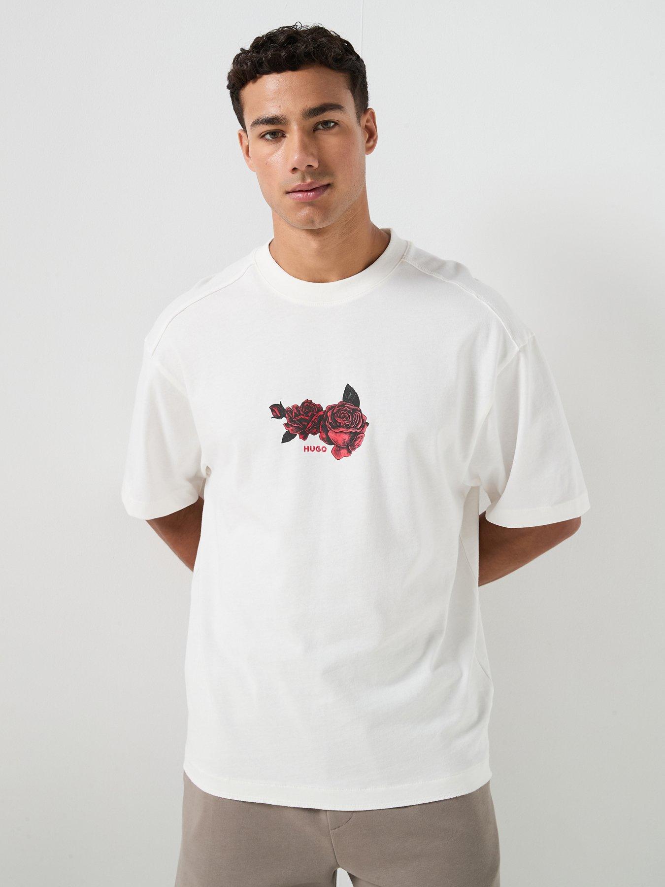 Image 2 of 5 of HUGO Domans Rose Print Oversize Fit T-Shirt - Natural