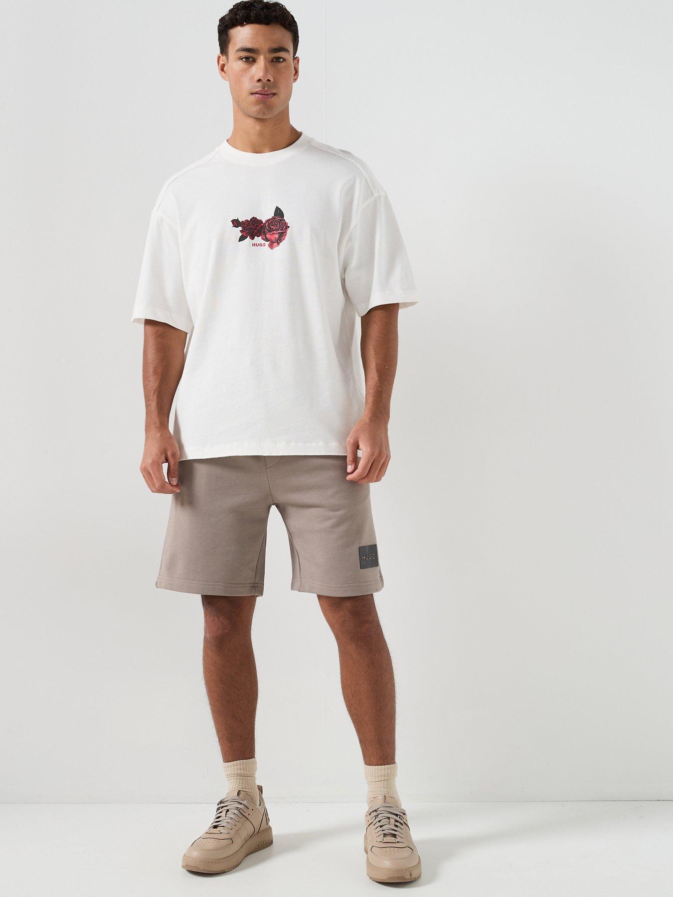 Image 3 of 5 of HUGO Domans Rose Print Oversize Fit T-Shirt - Natural