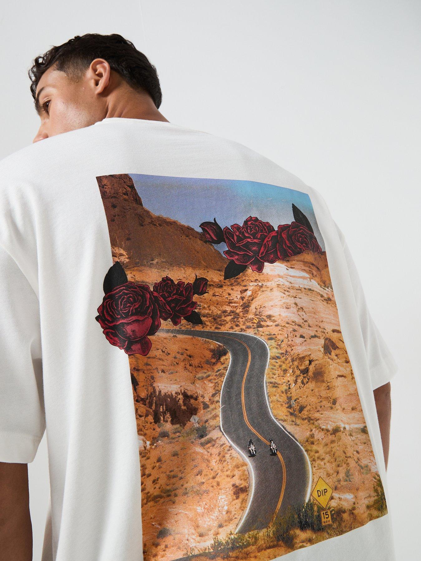 Image 4 of 5 of HUGO Domans Rose Print Oversize Fit T-Shirt - Natural
