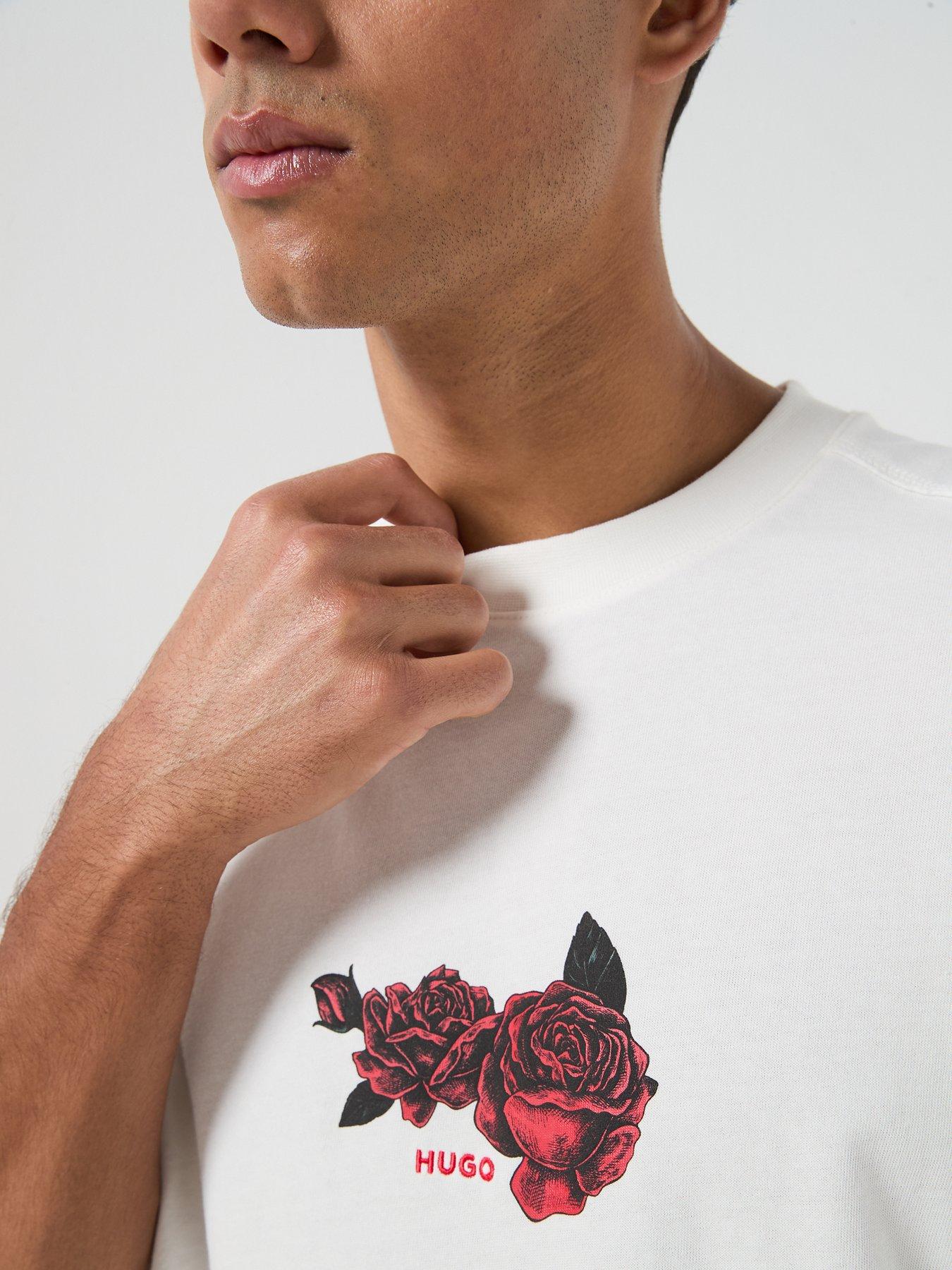 Image 5 of 5 of HUGO Domans Rose Print Oversize Fit T-Shirt - Natural