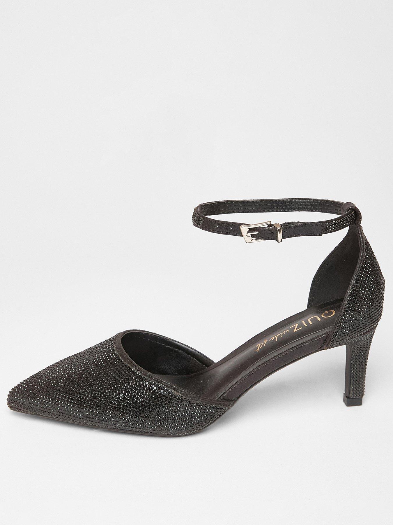 Quiz Wide Fit Black Diamante Court Heels