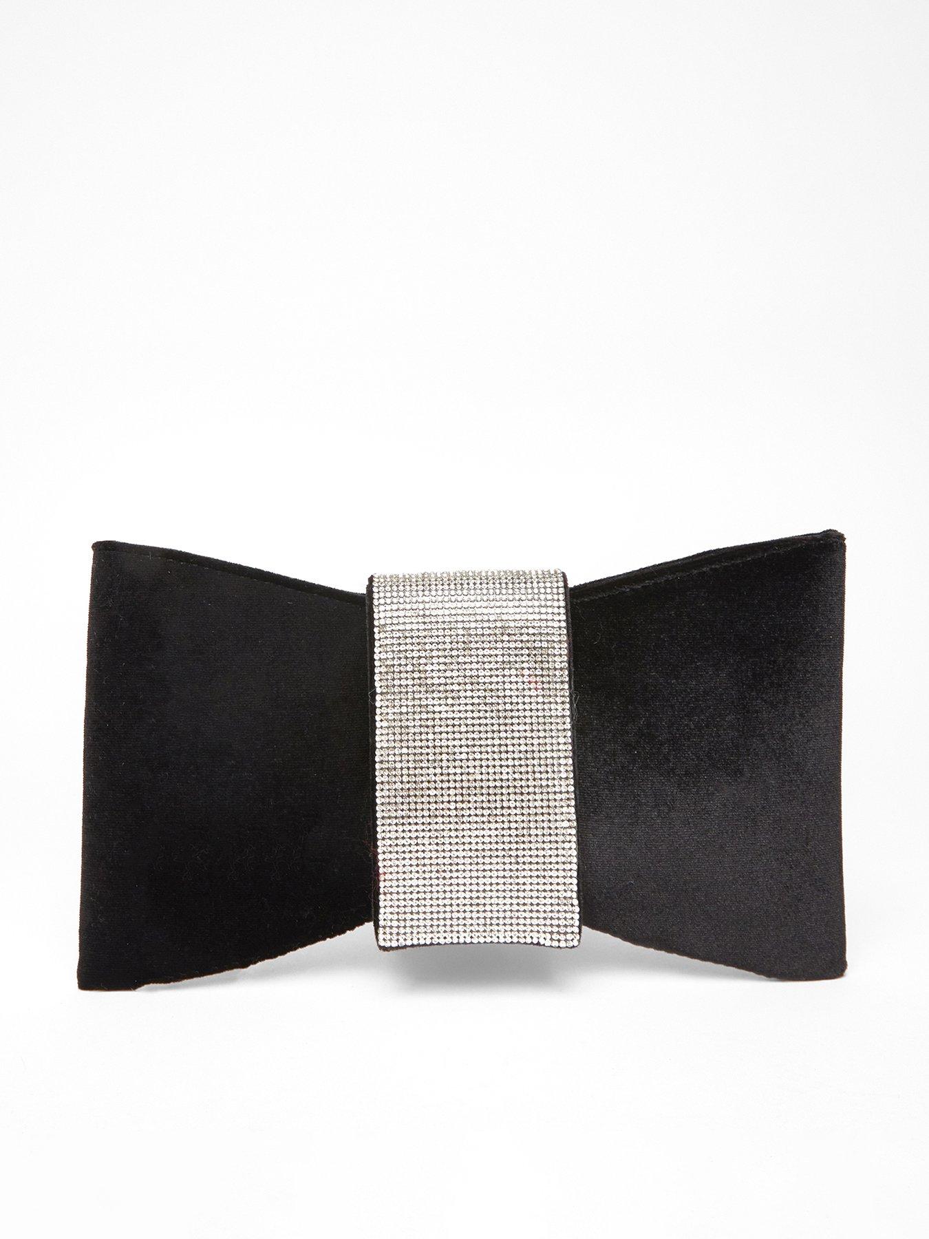 Quiz Black Diamante Bow Clutch Bag