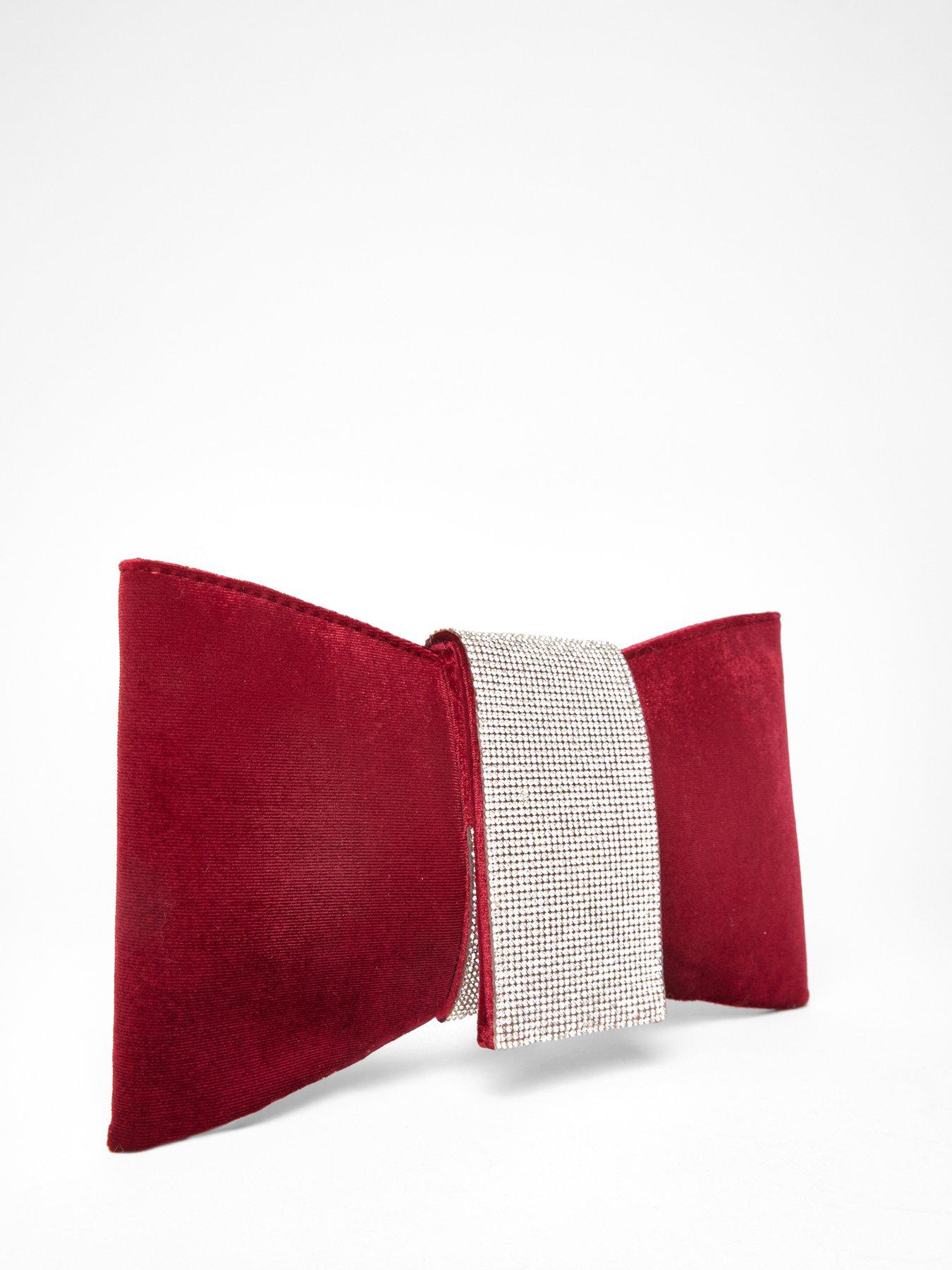 Image 2 of 5 of Quiz Burgundy Diamante Bow Clutch Bag