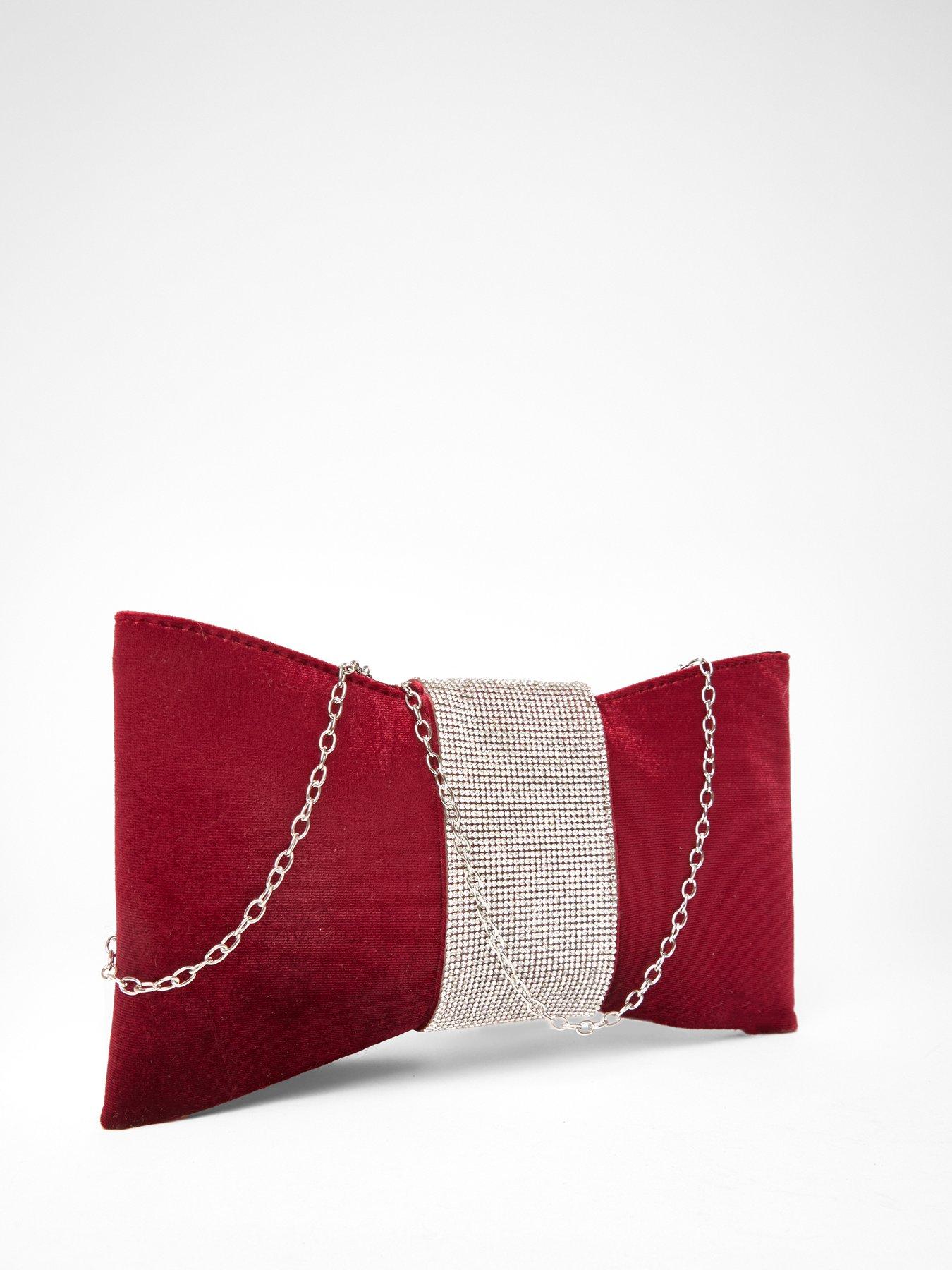 Image 4 of 5 of Quiz Burgundy Diamante Bow Clutch Bag