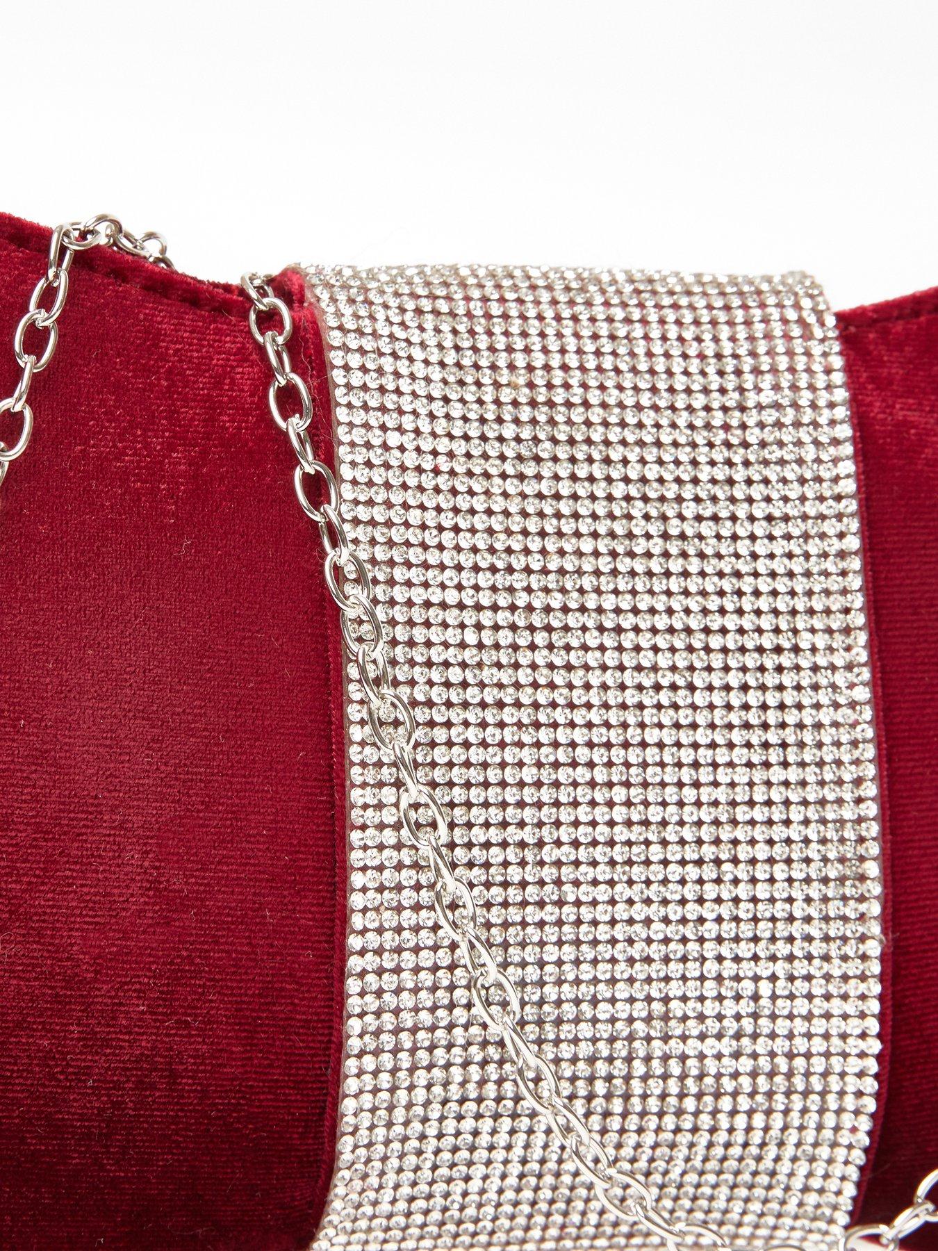 Image 5 of 5 of Quiz Burgundy Diamante Bow Clutch Bag