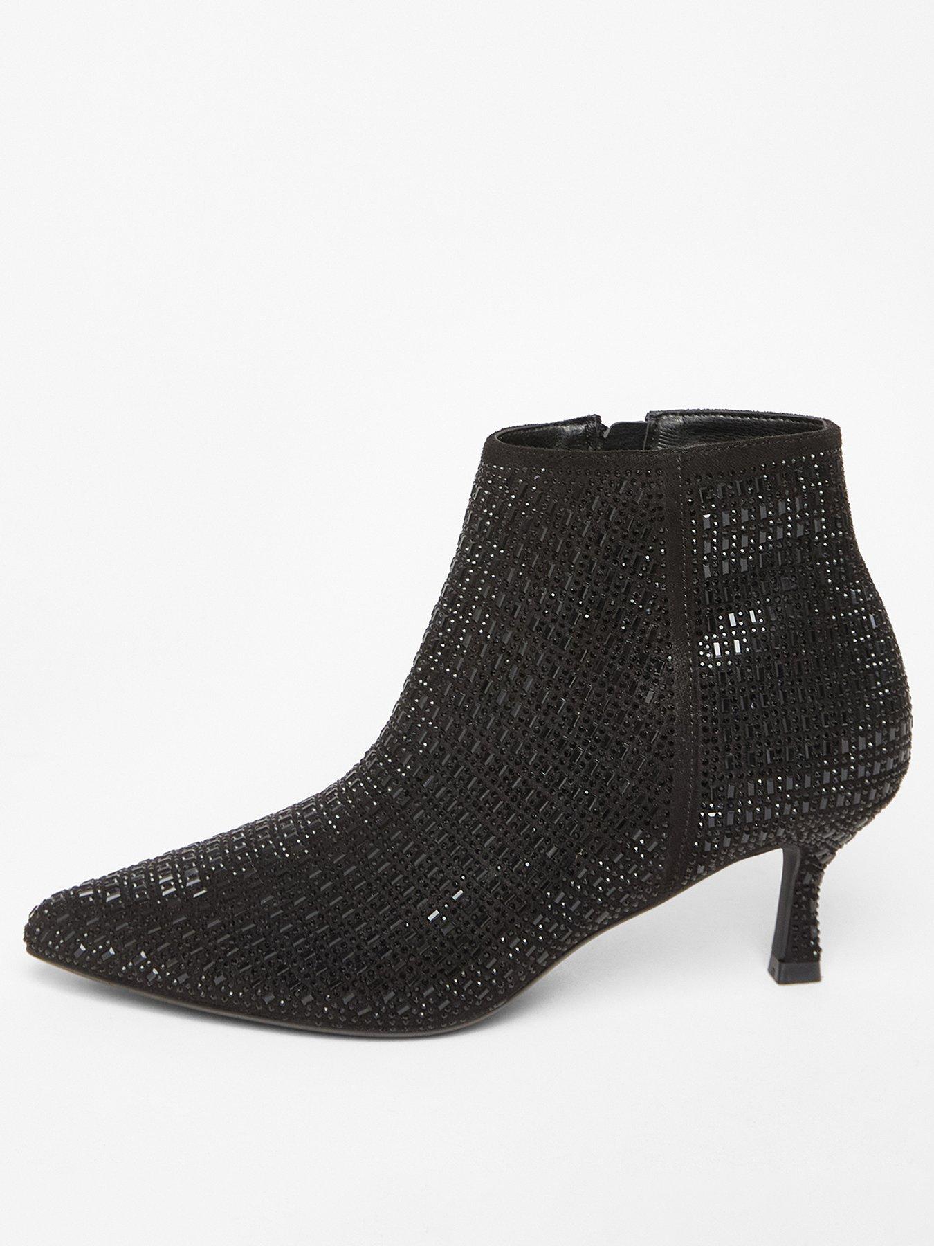 Quiz Black Embellished Flare Heel Boots
