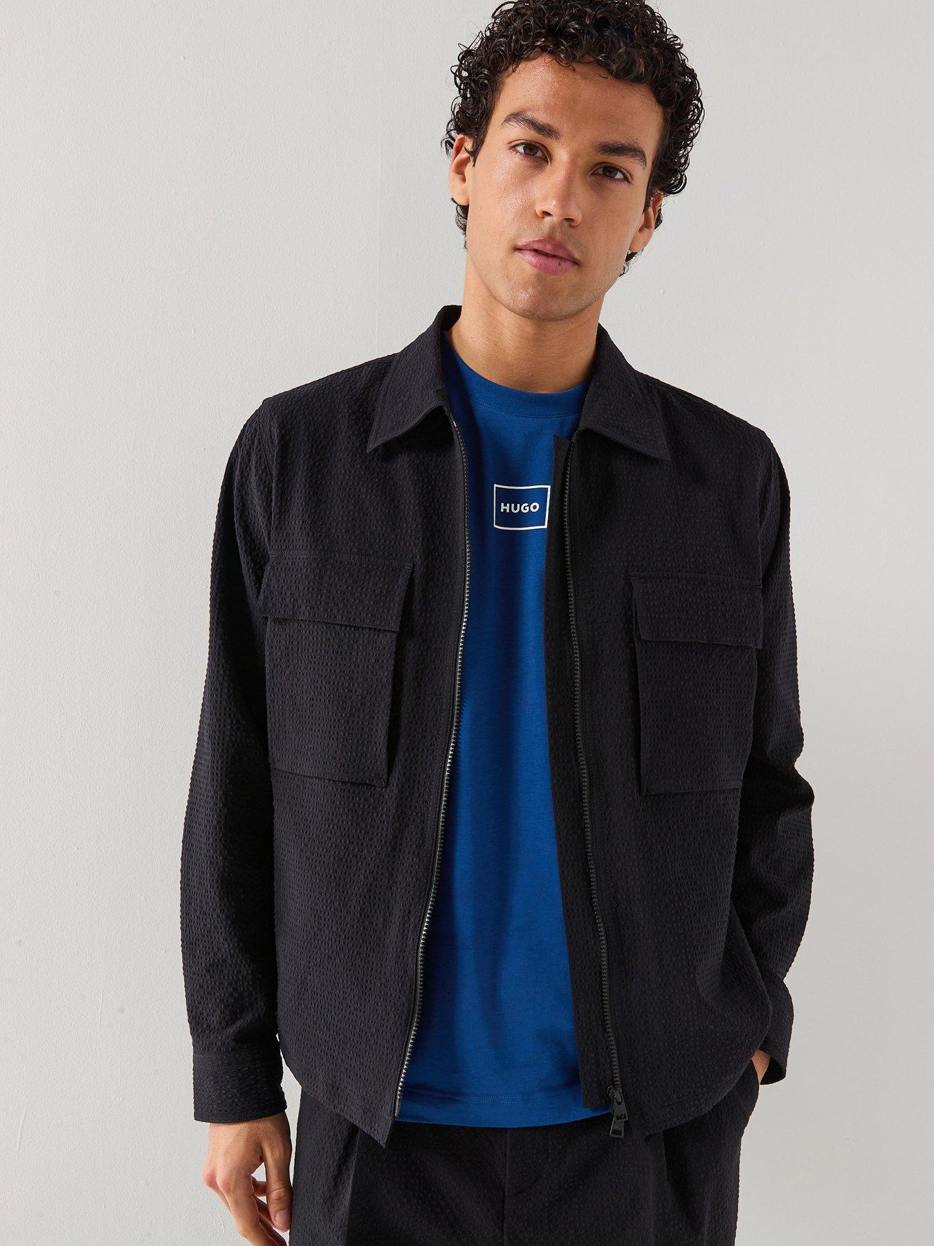 HUGO Eselio Seersucker Oversize Overshirt - Black