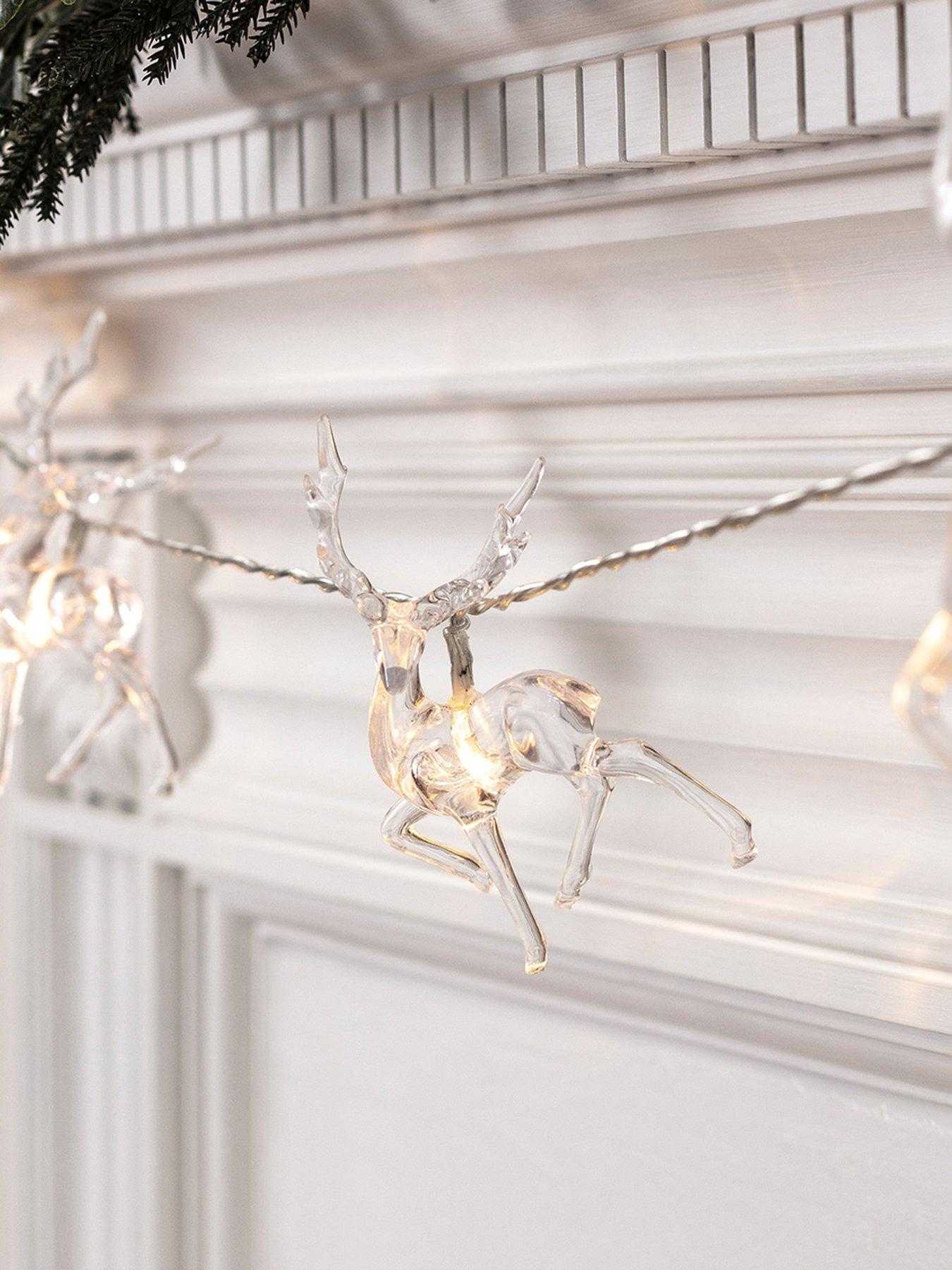 Lights4Fun 10 Warm White Reindeer Battery Christmas Fairy Lights