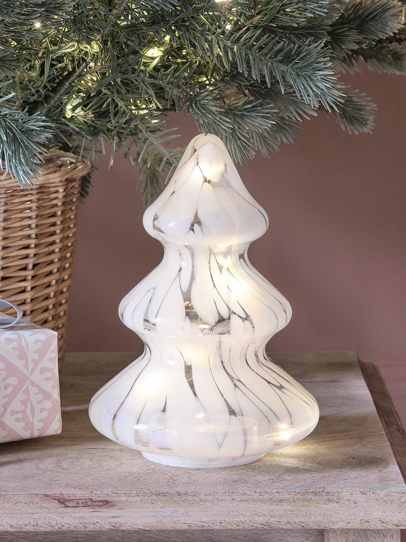 Lights4Fun White Detail Glass Led Christmas Tree Decoration