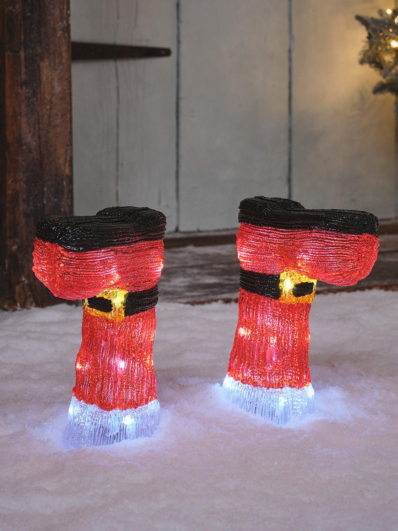 Lights4Fun Set Of 2 Santa Boot Acrylic Stake Lights