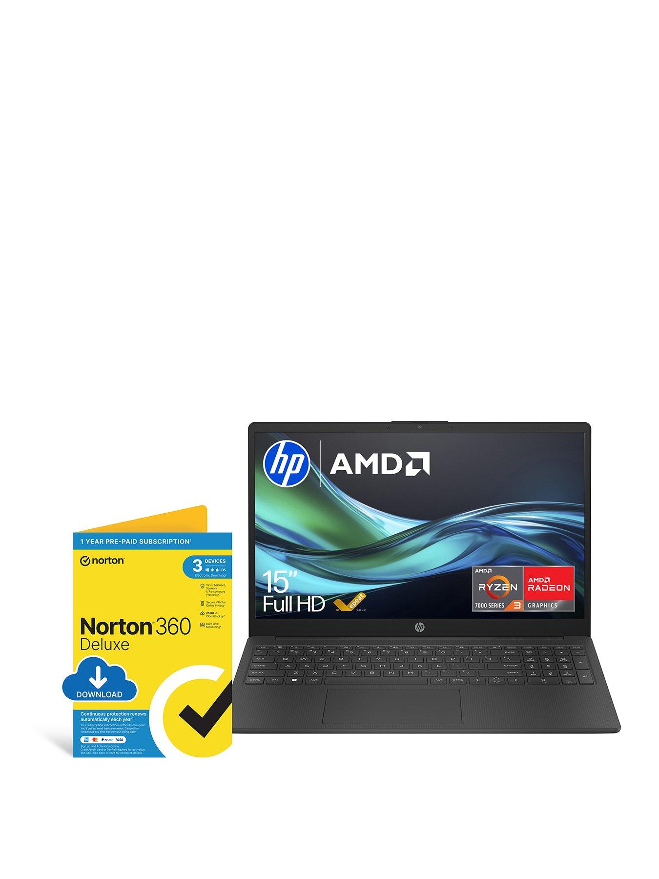 HP 15fc0045na Laptop - 15.6in FHD, AMD Ryzen 3, 8GB RAM, 256GB SSD - Black - with Norton 360 Antivirus