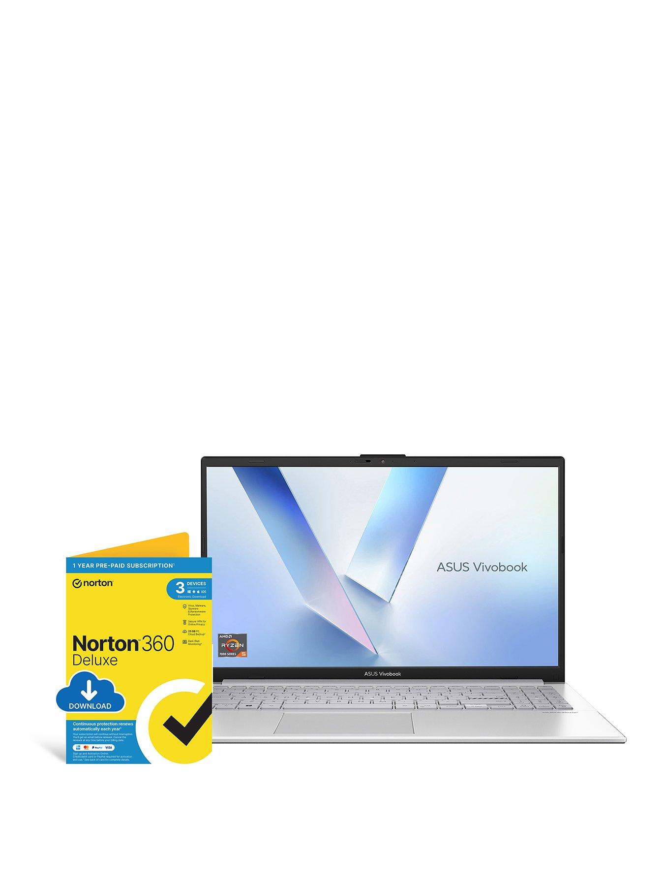 Asus Vivobook Go 15 Laptop - 15.6in FHD, AMD Ryzen 5, 8GB RAM, 512GB SSD, with Norton 360 Deluxe Antivirus - Silver