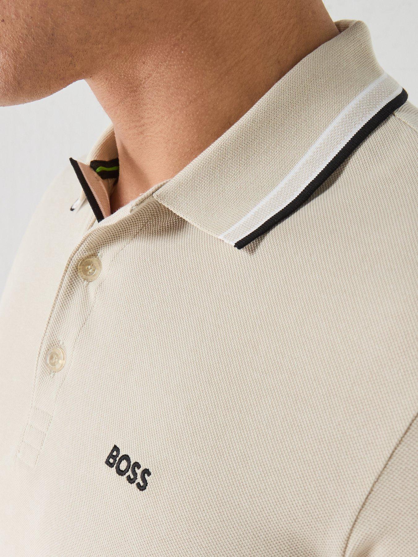 Image 4 of 6 of BOSS Paddy Regular Fit Tipping Polo Shirt &ndash; Light Beige