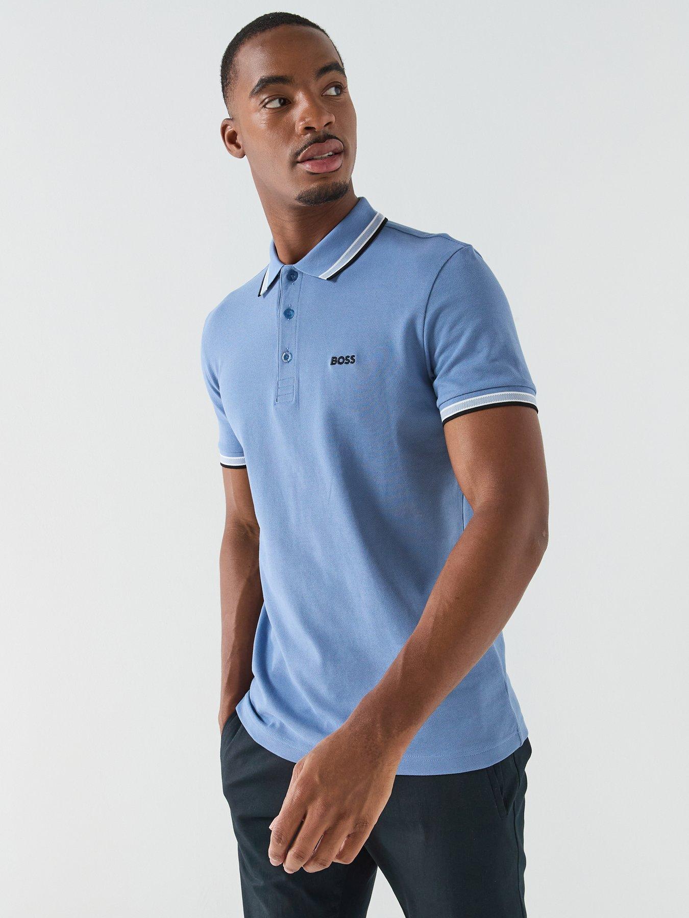 BOSS Paddy Regular Fit Tipping Polo Shirt - Light Blue