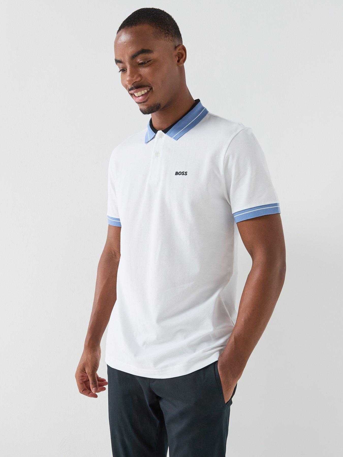 BOSS Relaxed Fit Jersey Tipped Polo Shirt, White, Size Xl, Men