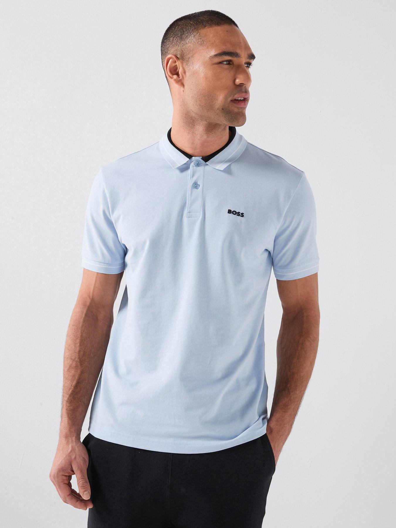 BOSS Tipped Jersey Polo Shirt - Light Blue