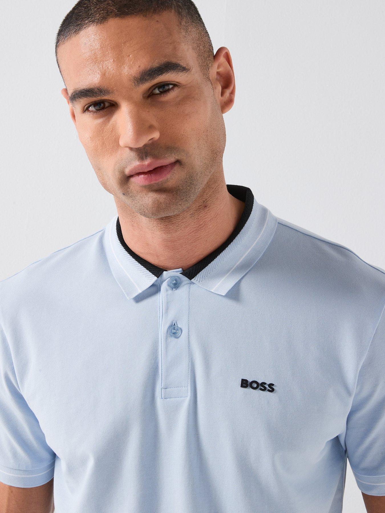 Image 4 of 4 of BOSS Tipped Jersey Polo Shirt - Light Blue