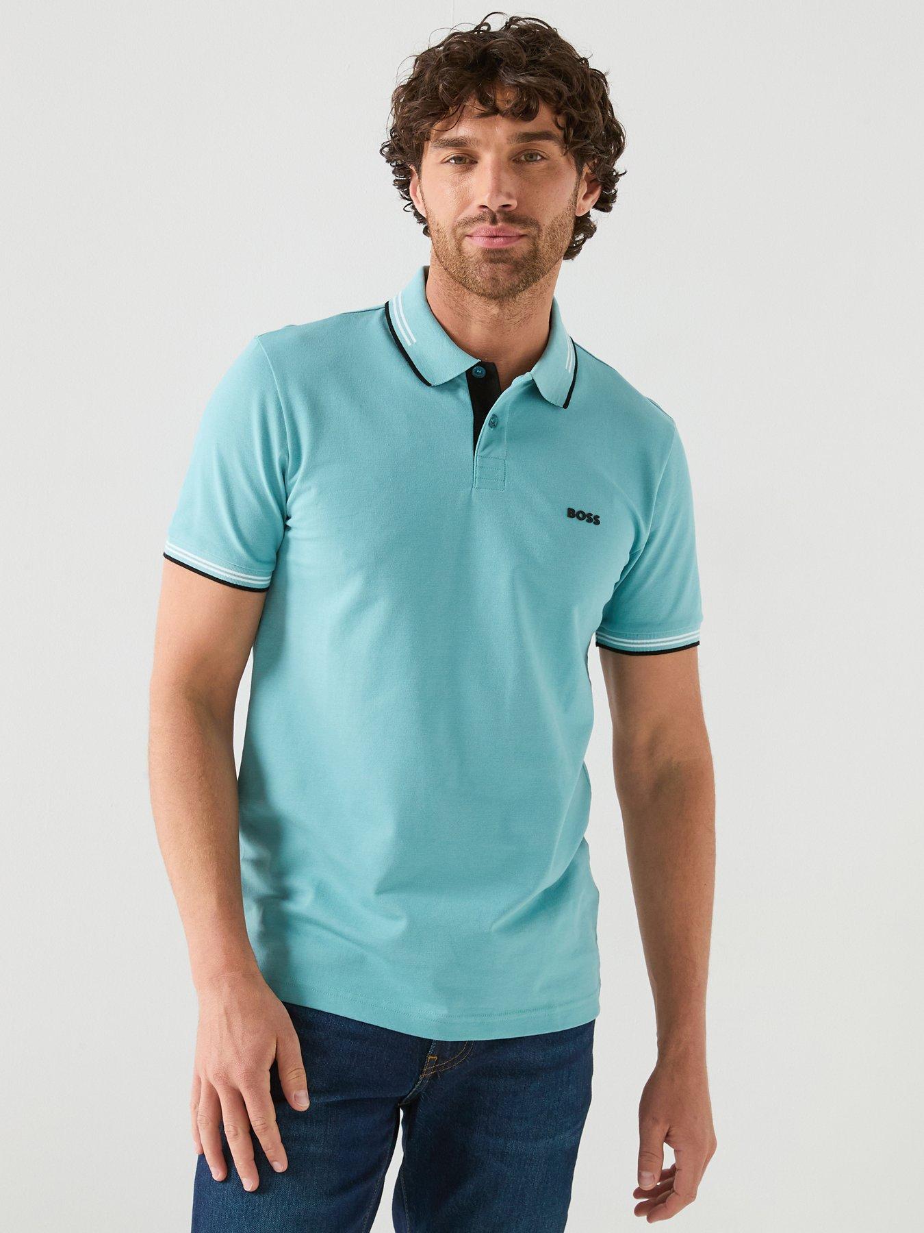 Image 1 of 6 of BOSS Paul Slim Fit Tipped Polo Shirt - Aqua