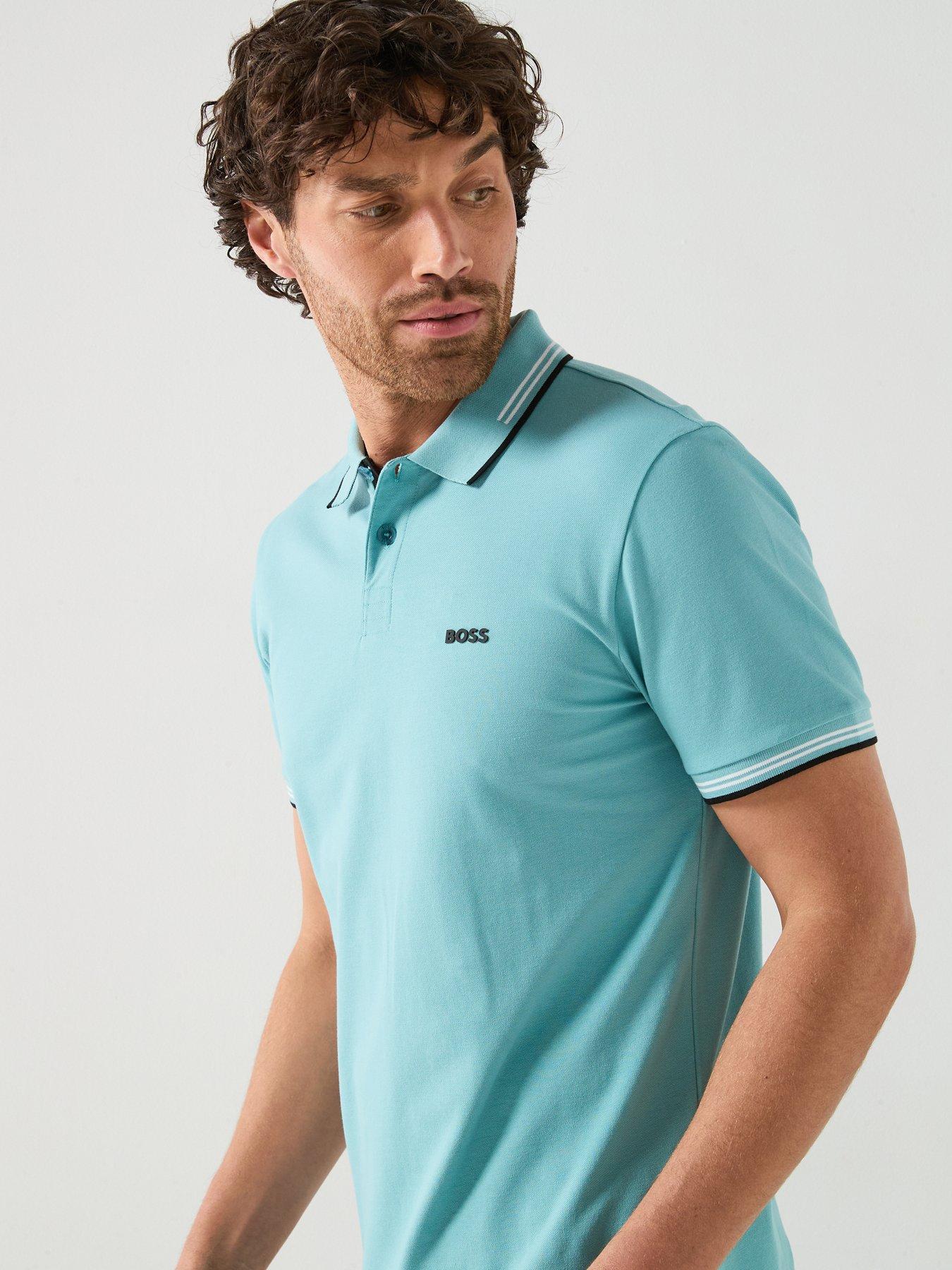Image 6 of 6 of BOSS Paul Slim Fit Tipped Polo Shirt - Aqua