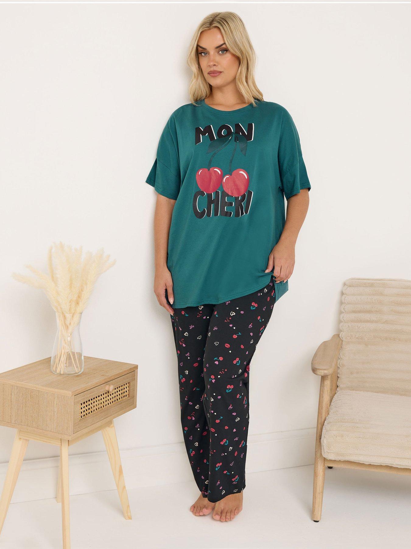 Yours Curve Mon Cheri Wide Leg Pyjama Set - Green