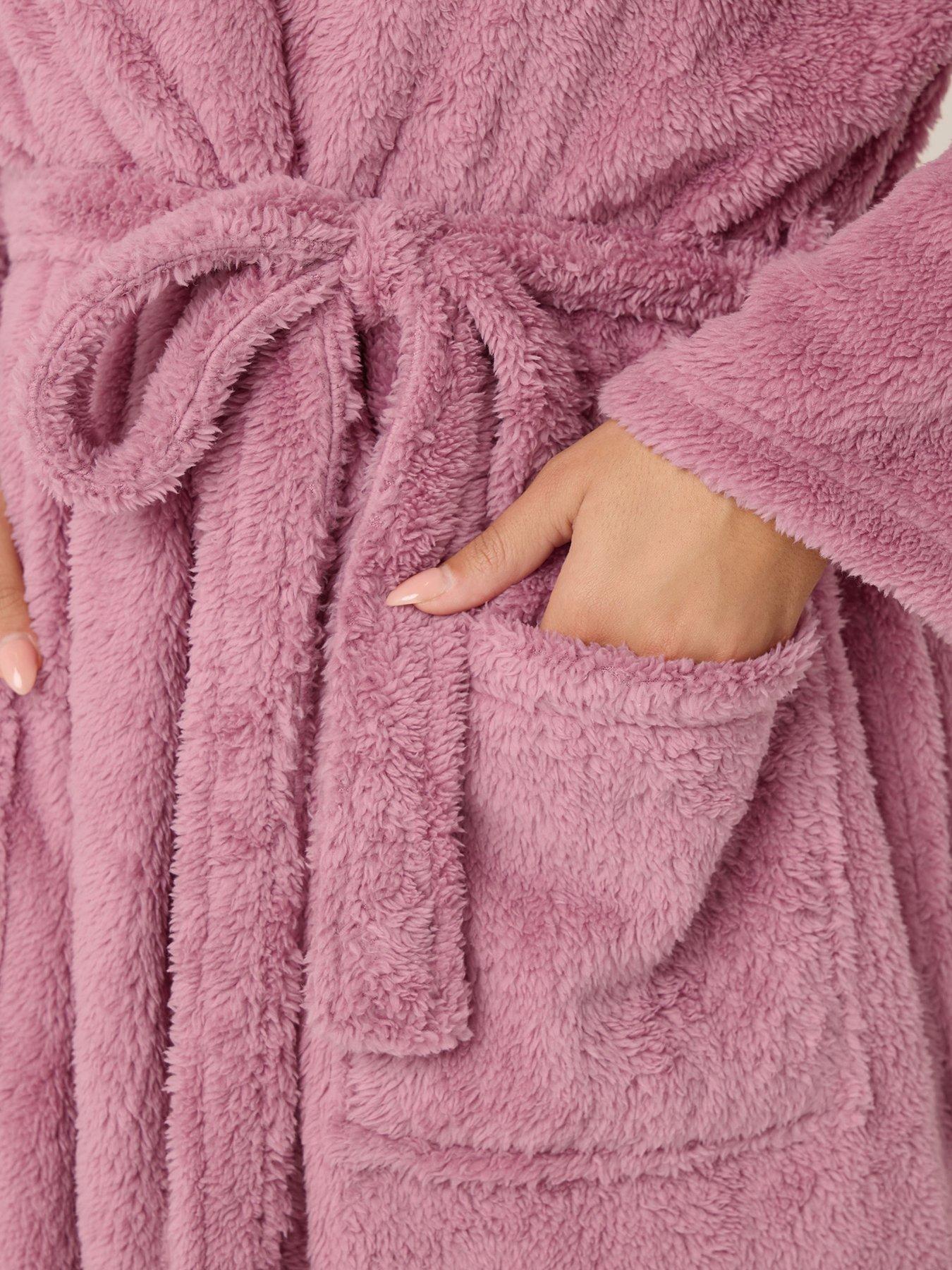 Yours Curve Fluffy Shawl Collar Robe - Pink | Very