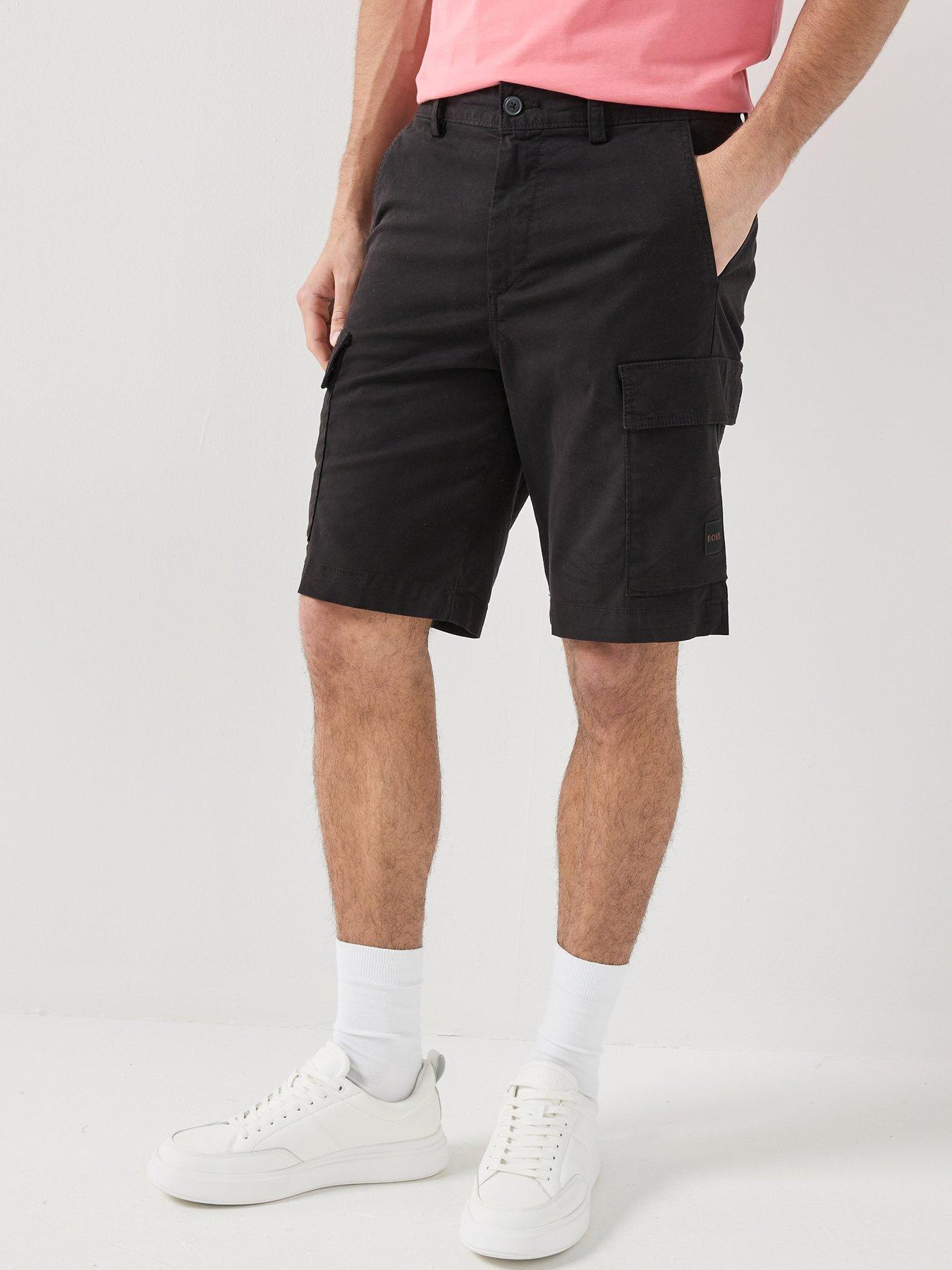BOSS Sisla Garment Dyed Cargo Shorts, Black, Size 32, Men